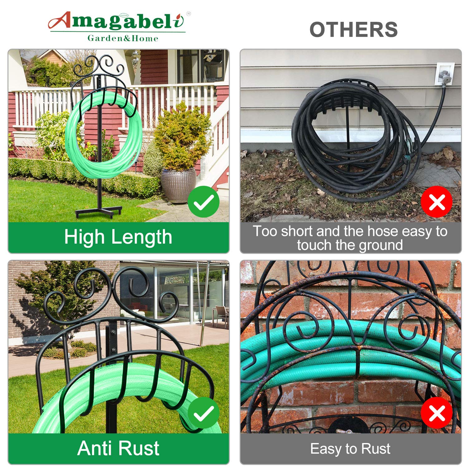 Amagabeli Garden Hose Holder Freestanding Holds 125ft Hose Detachable