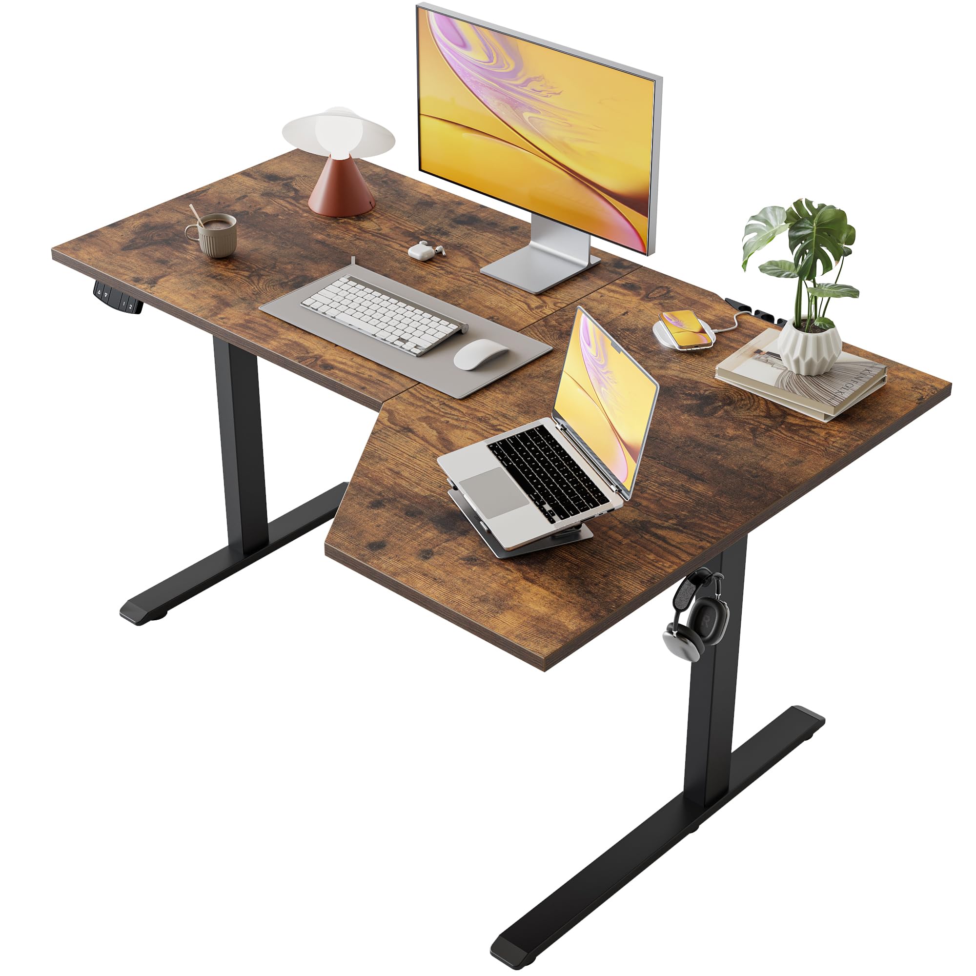 Agilestic 48 x 28 Inch Corner L Shaped Electric Standing Desk, Rustic Brown