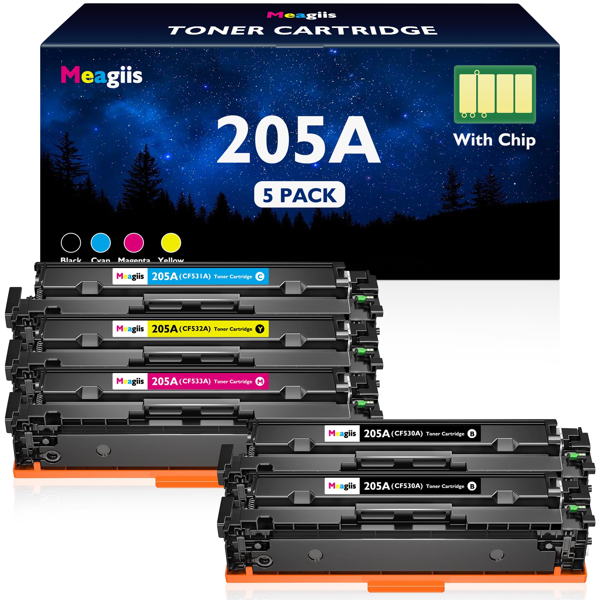 205A Tóner Compatible con HP Color LaserJet Pro MFP M181fw M180n | Compatible con HP Color LaserJet Pro M154NW M154A MFP M180 M180nw M181n M180fw, 2 Negros 1 Cian 1 Magenta 1 Amarillo
