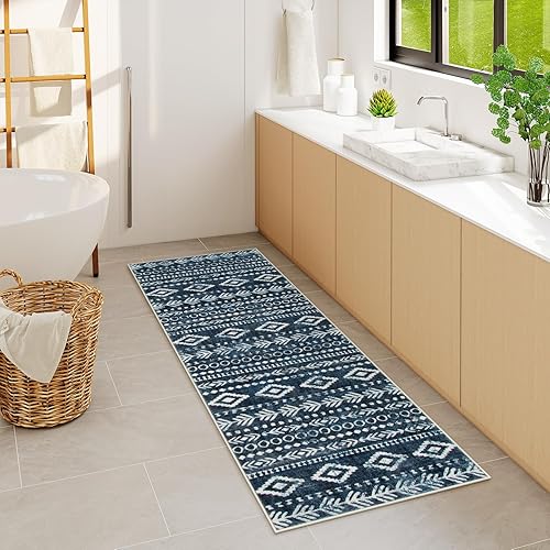 Miniatura 193 de Lahome Alfombras de cocina antideslizantes, lavables para entrada, estilo bohemio, blanco y negro, 2 x 3, alfombra de baño ultrafina con estampado