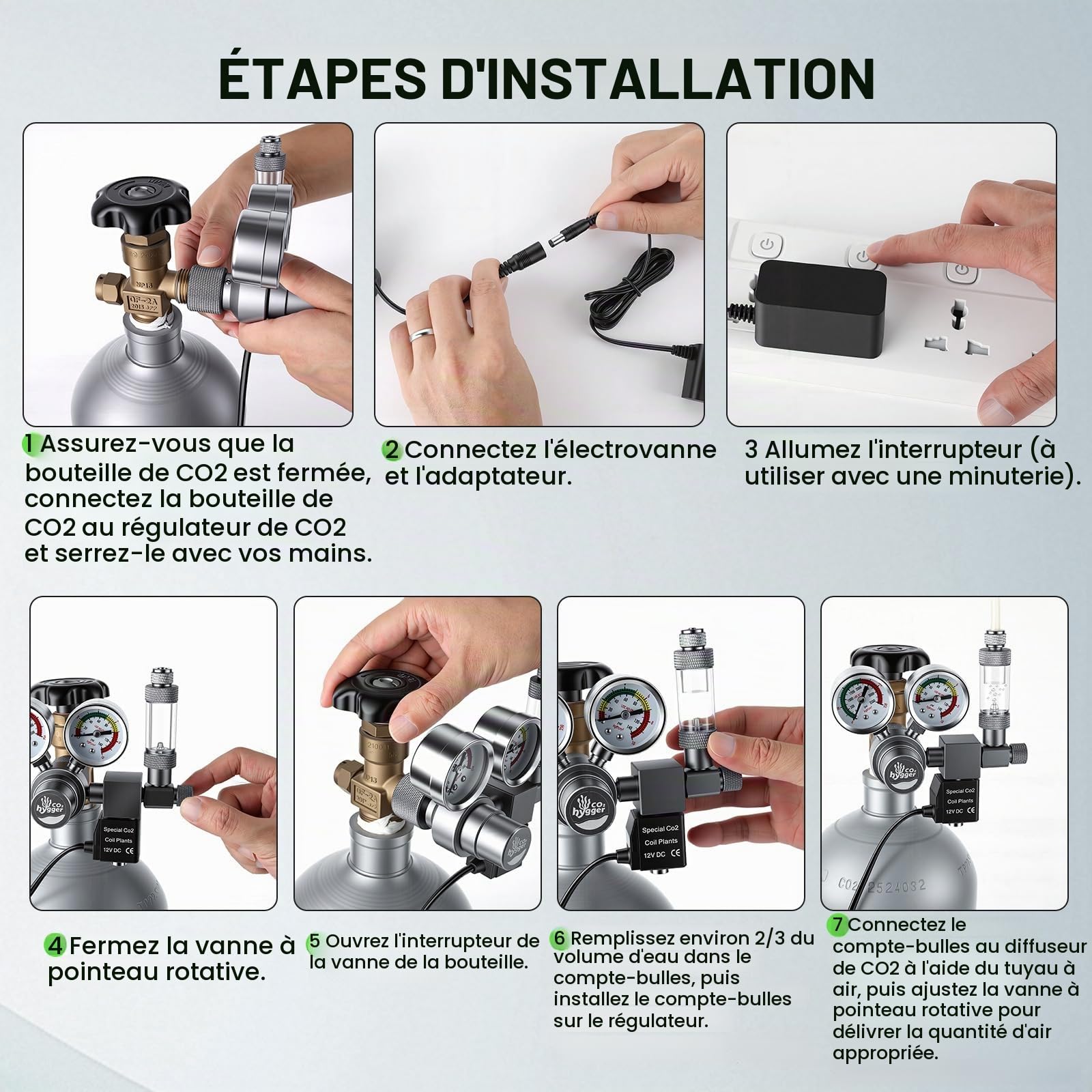 Régulateur de CO2 Aquarium Solenoid Double Manomètre Réducteur de Pression | avec Compteur de Bulles avec Valve Clapet Anti-Retour, Interface W21.8 co2 regulator aquarium pour Aquarium Planté tank