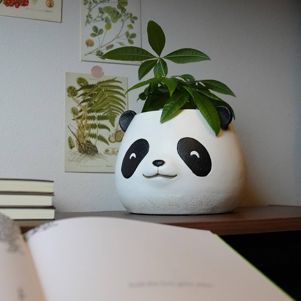 forkai Cute Panda Planter, 7 Inch Resin Plant Pot with