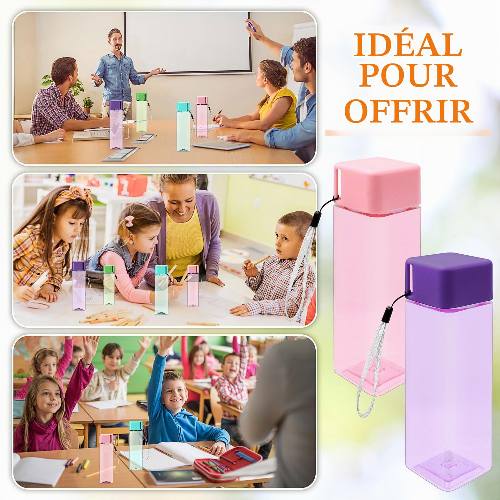 Lot de 20 Plastique Gourdes d’Eau 500ml pour Enfants – Bouteilles de Sport Réutilisables en Plastique avec Anse, Anti-Fuite, pour École, Salle de Sport, Activité Extérieure, Voyage