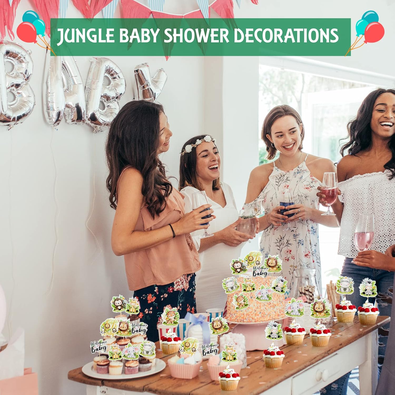 45 Pcs Safari Baby Shower Cupcake Toppers Jungle Animals Oh Baby Party Decorations Safari Theme Cupcakes Toppers for Boys Kids Nursery Wild Party Supplies - Image 6
