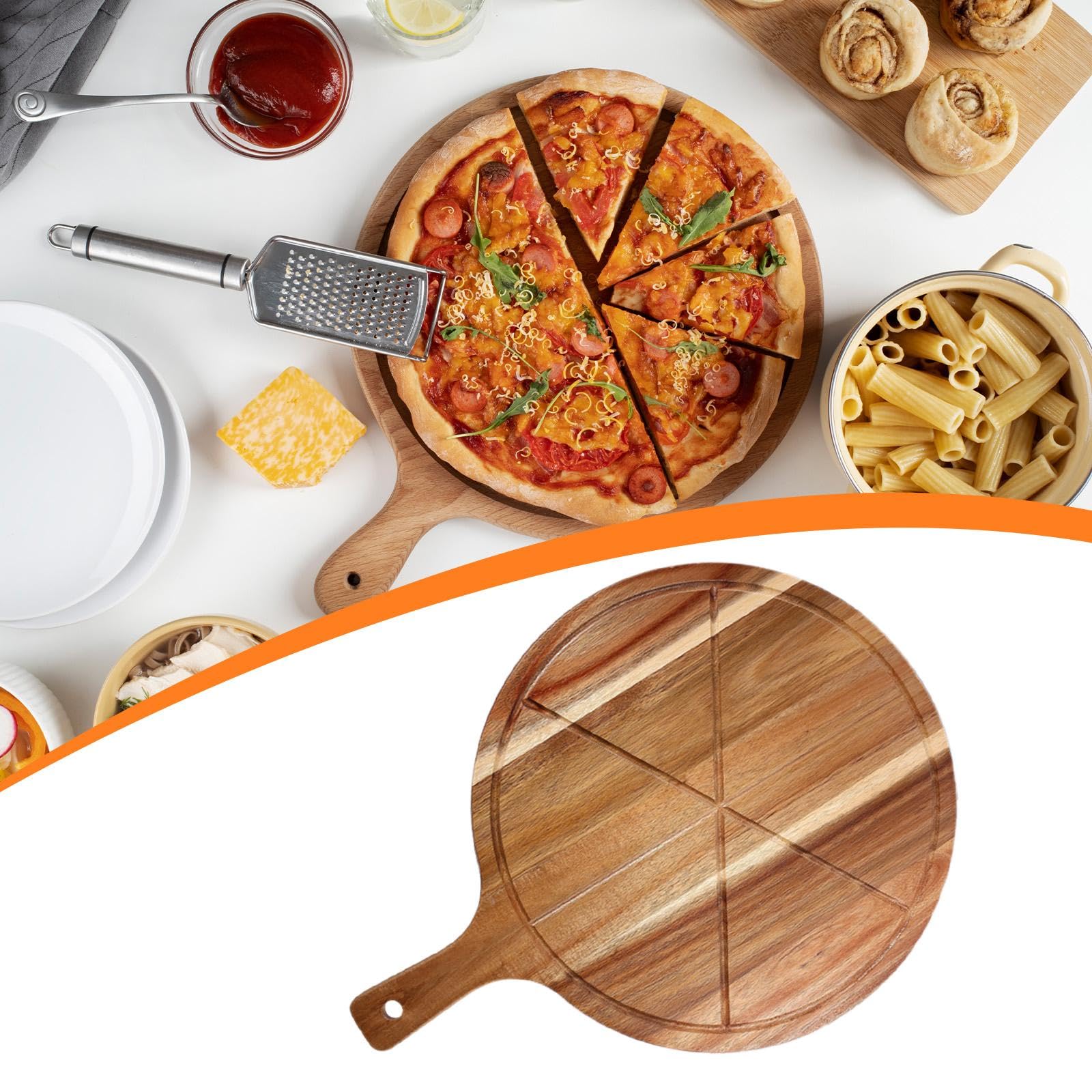 Tabla de Cortar para Pizza Tabla de Servir Plato de Postres Y Pan Accesorio de Cocina Hecha de Madera Ecológica con Diseño Reversible Adecuado para U
