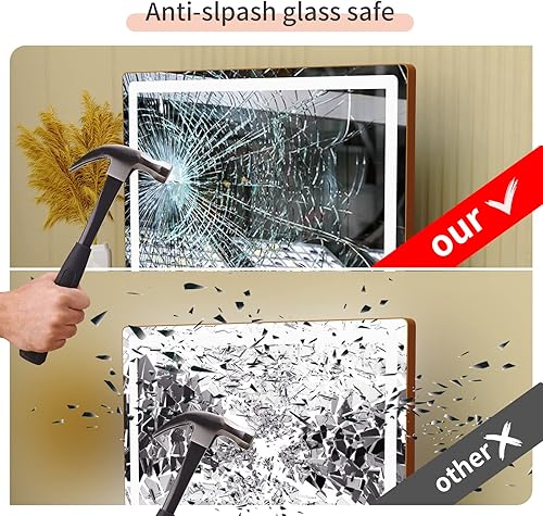 Miniatura 3 de LOWIXI Espejo de maquillaje con luces de 23 x 18 pulgadas, 3 modos de color, controles táctiles, puerto de carga DUSB, marco de aluminio, base