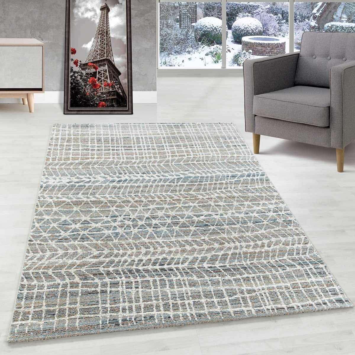 Tapis moderne facile à nettoyer marron beige à lignes 120x170