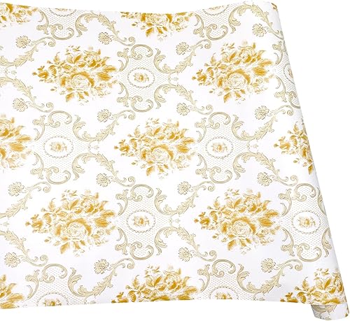 Miniatura 10 de Yifely Revestimiento autoadhesivo de damasco dorado para cajones, organizador de armarios, papel de forro fácil de quitar, 17.8 pulgadas por 9.8 pies