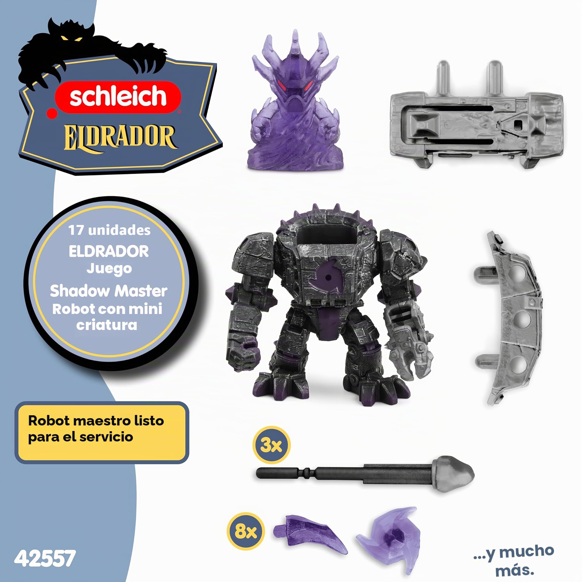 Schleich ELDRADOR Creatures | Gran Robot de Sombra con Minicriatura 42557 | Juguete articulado con función de Disparo, Compartimento Secreto y Accesorios | A Partir de 7 años | 17 Piezas | Juego ELDRADOR con función de disparo, torso giratorio y tapa secr
