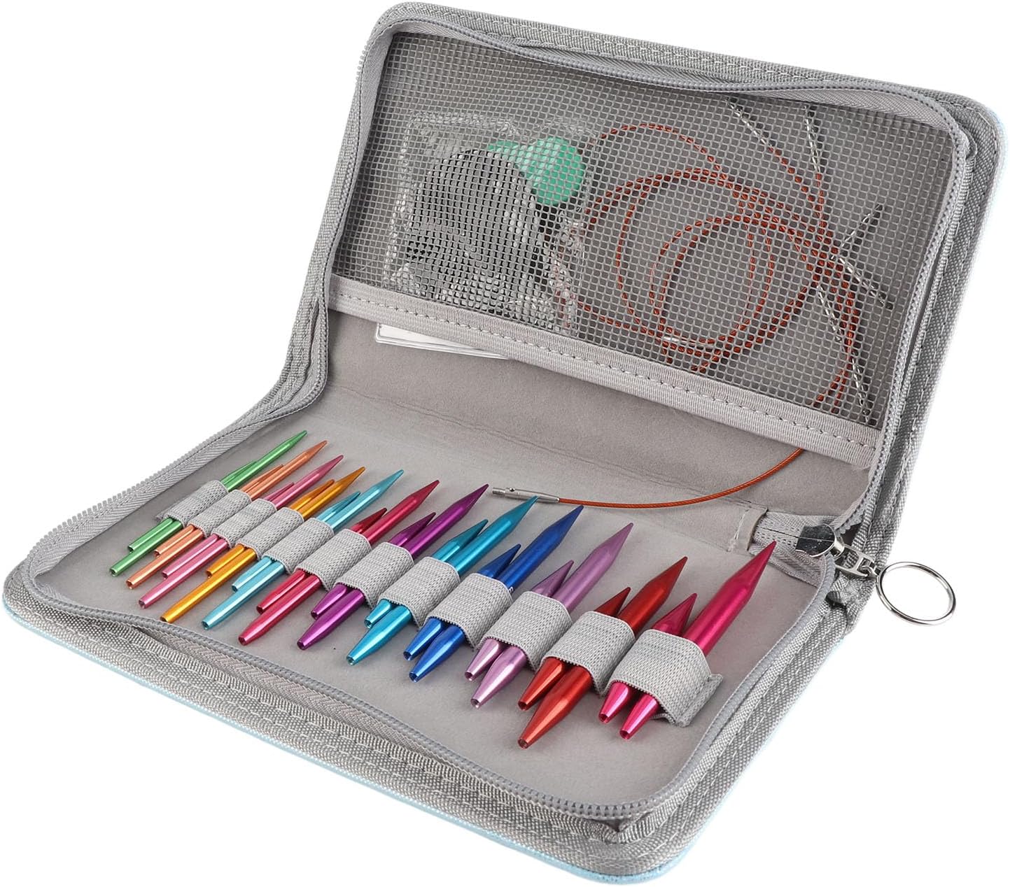 丸編み針セット 3〜8mm、交換可能な丸針、収納袋付き、ブランケット、靴下、セーター用の酸化アルミニウム編み針、24本の針が含まれま