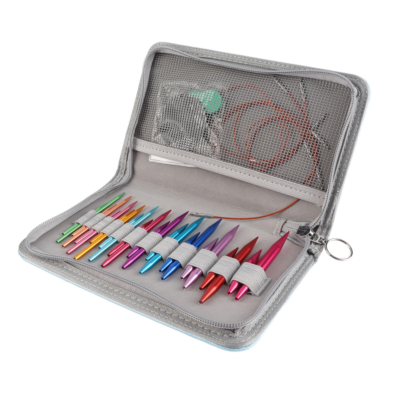 Dpofirs Juego de Agujas de Tejer Circulares, Intercambiables, Surtidas de 3 a 8 Mm con Bolsa de Almacenamiento para Manualidades