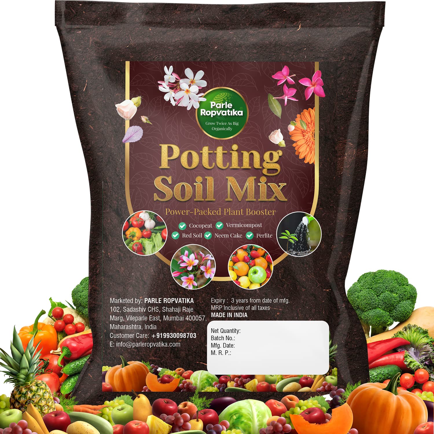 Parle Ropvatika Potting Soil Mix (400gm) Perfect Mix of Red Soil, Vermicompost, Cocopeat, Neem Cake and Perlite | All Purpose Plant Food for Indoor & Outdoor - Garden Fertilizer