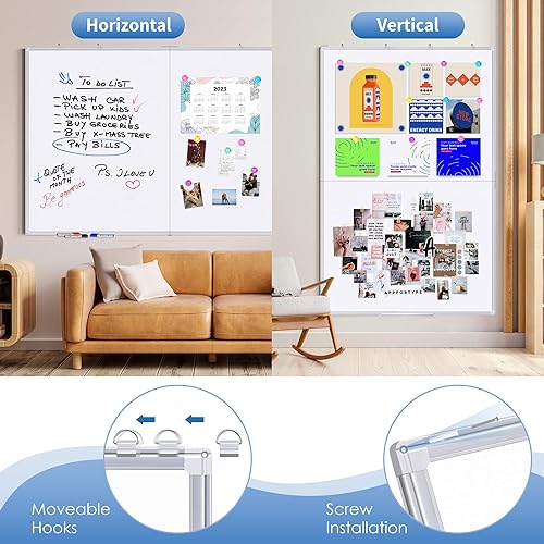 Miniatura 2 de Pizarra blanca magnética de borrado en seco, pizarra blanca grande de 48 x 36 pulgadas para pared, marco de aluminio plegable, pizarras blancas