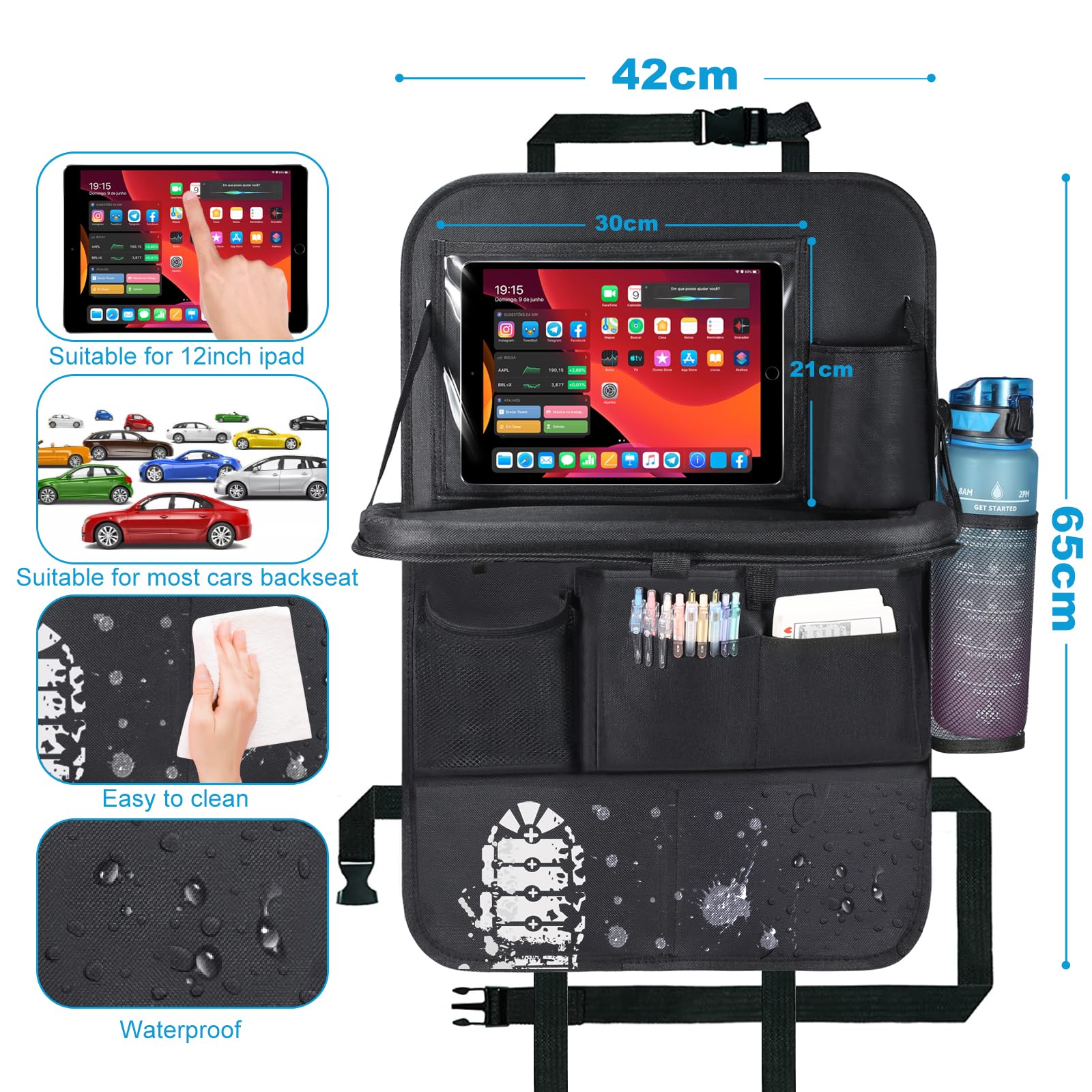 LUUGUYI 2 Pack Organisateur Voiture, 3 En 1 Protection Siege Voiture Enfant, Iperéabl