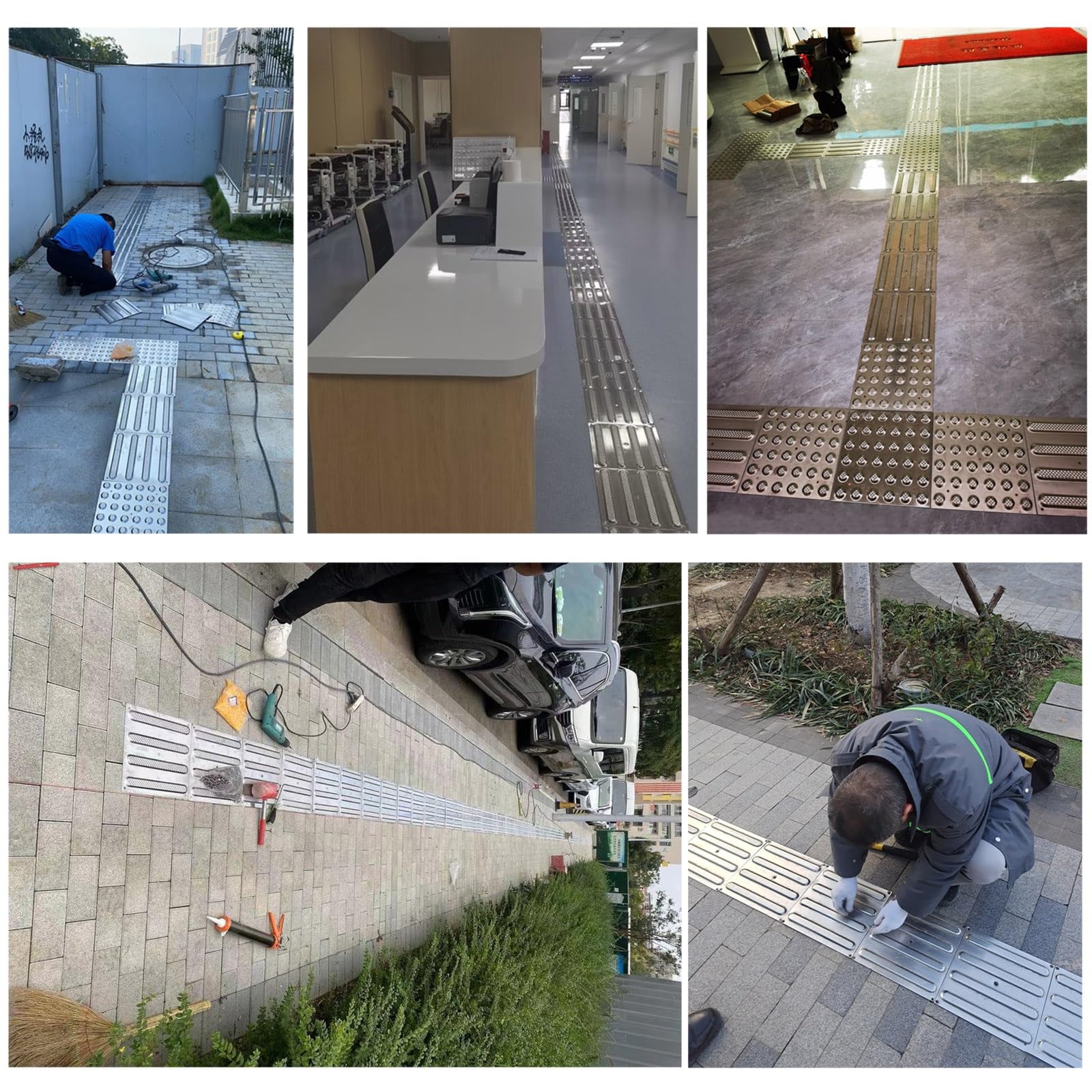 Tapete de advertencia táctil con alta tracción, 11.8 x 11.8 pulgadas, con accesorios para instalaciones de área pública municipal, acero inoxidable 304, 1 paquete