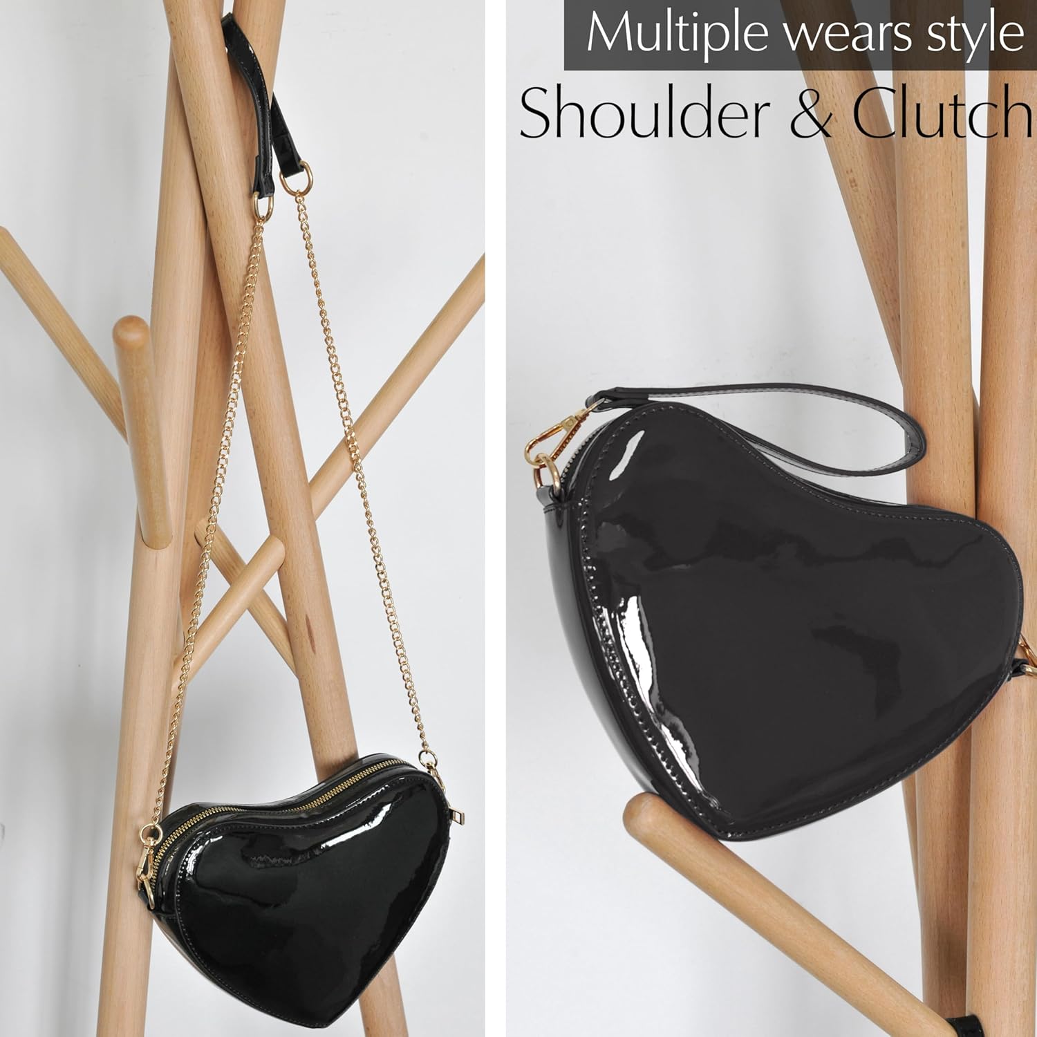 Heart Women Shoulder Bag Glossy Vegan Leather Chain Cross Body Bag Cosplay Purse - Image 3