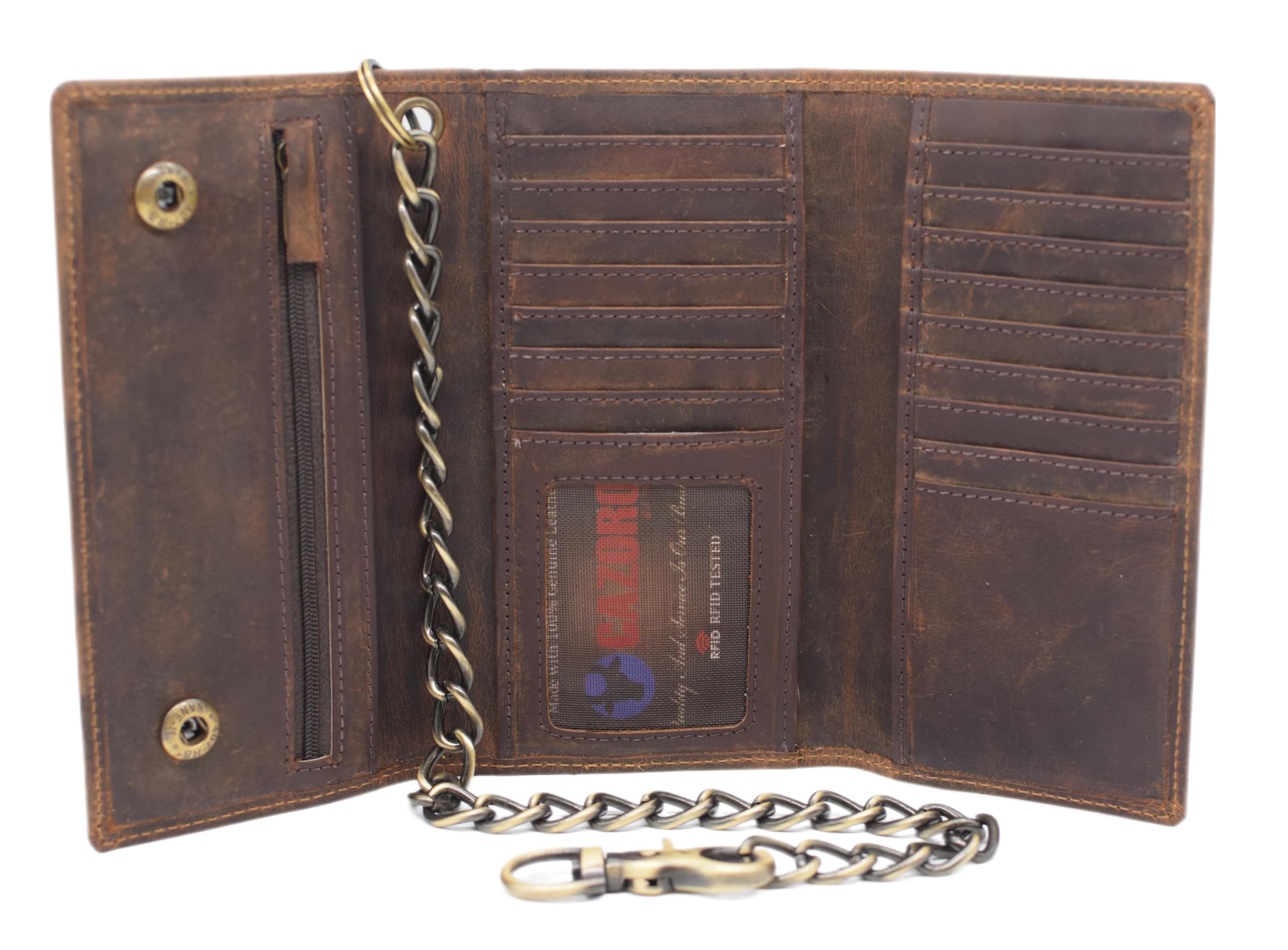 Swiss Marshall Men's RFID Signal Blocking Biker's Vintage Brown Leather Long Tri-fold Chain Checkbook Card ID Wallet (Skull Brown)