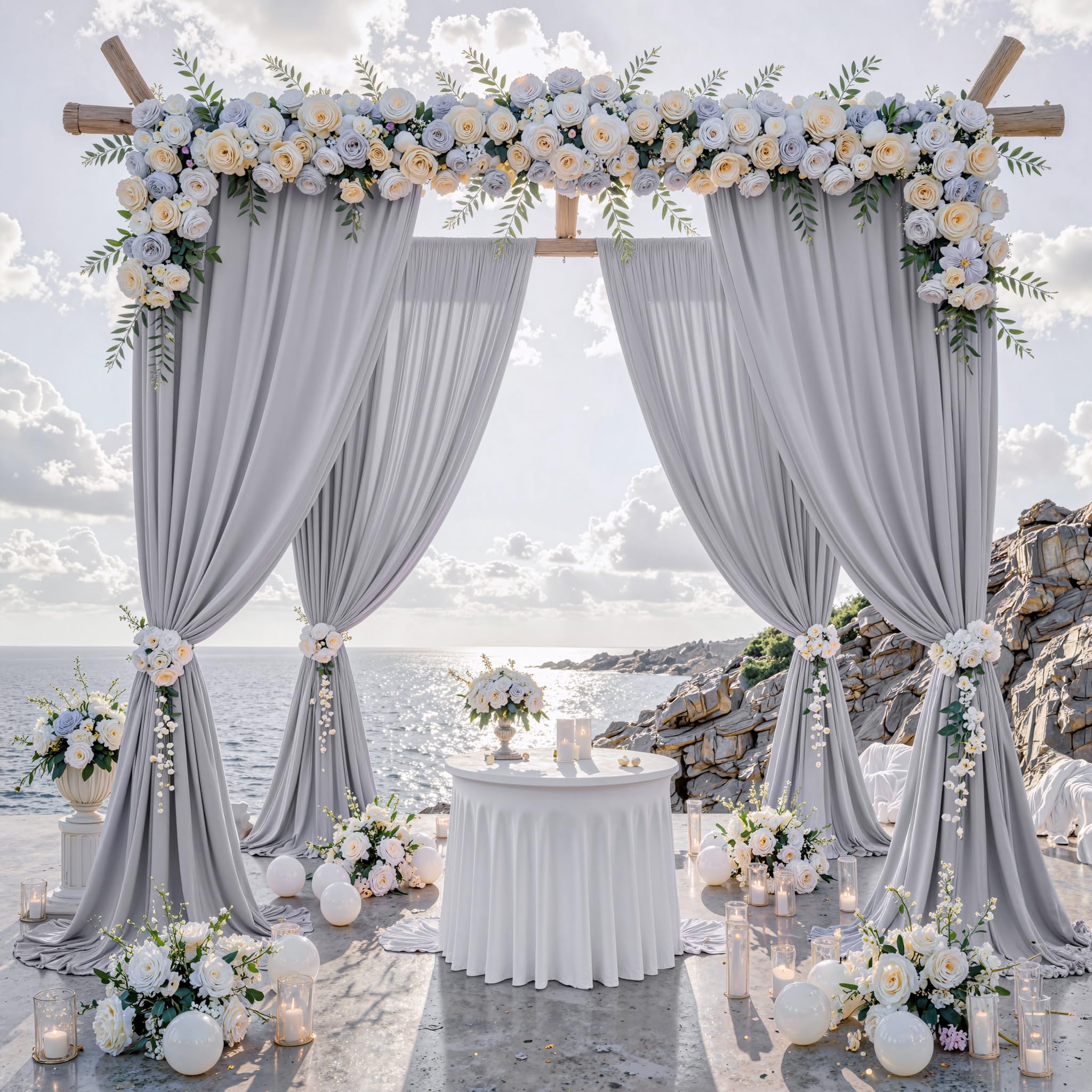 Photo 1 of 10 ft x 10 ft Wrinkle Free Silver Backdrop Curtain for Parties, Polyester Silver Grey Backdrop Drapes 2 Panels 5x10ft for Baby Shower Photoshoot Engagement Wedding Birthday Photography Background