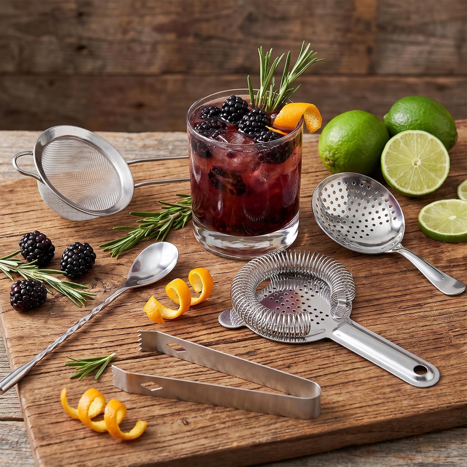 Cocktail Strainer Set, Includes Hawthorne Strainer, Julep & Fine Mesh Cocktail Strainers, Mixing Spoon, Drink Shaker Strainer for Bartending, Stainless Steel Bar tools for Drinks