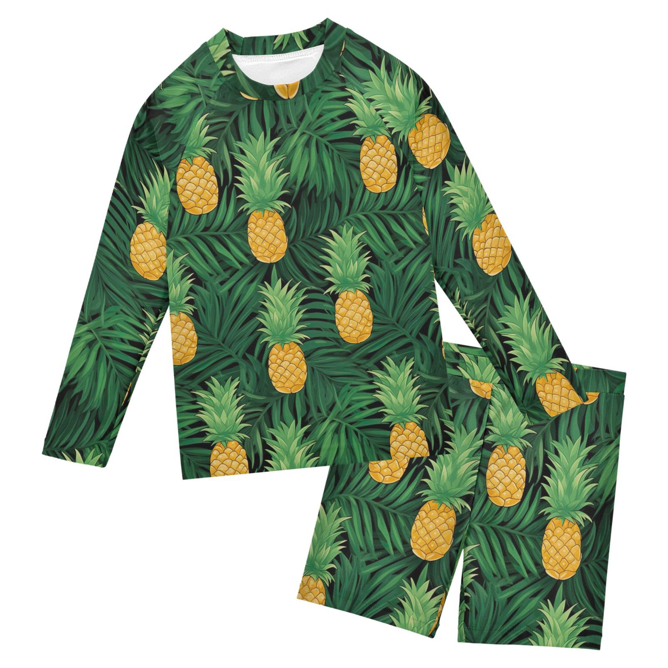 Pineapple Fruit Boys Rash Guard Swimsuits Set for Boys Long Sleeve Swim Shirts Bathing Suits with Trunks B0403748