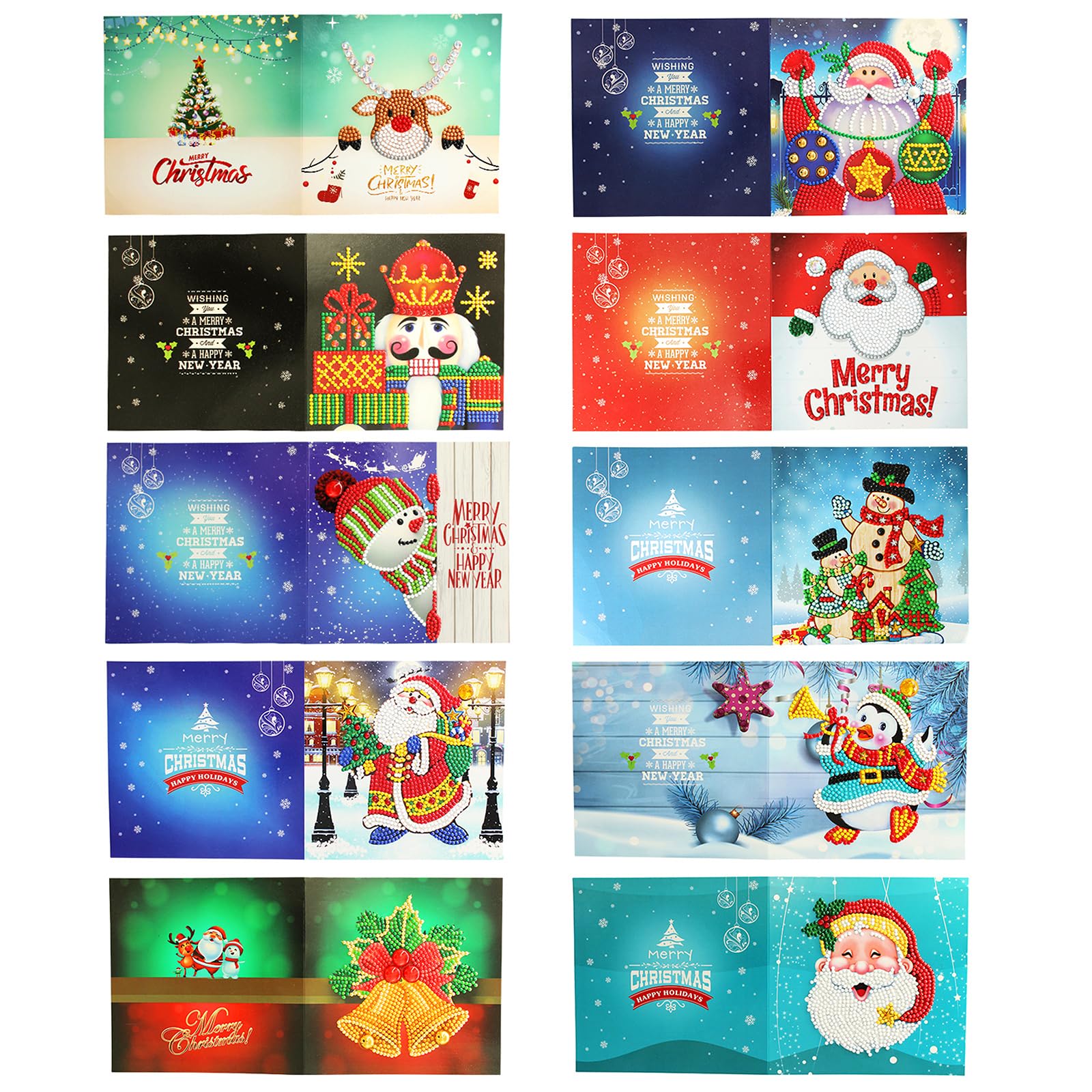 POETRYDRAW 10Pcs Winter Themed DIY Diamond Art Greeting Cards with Envelopes 5D Rhinestone Crafts for Adults & Families