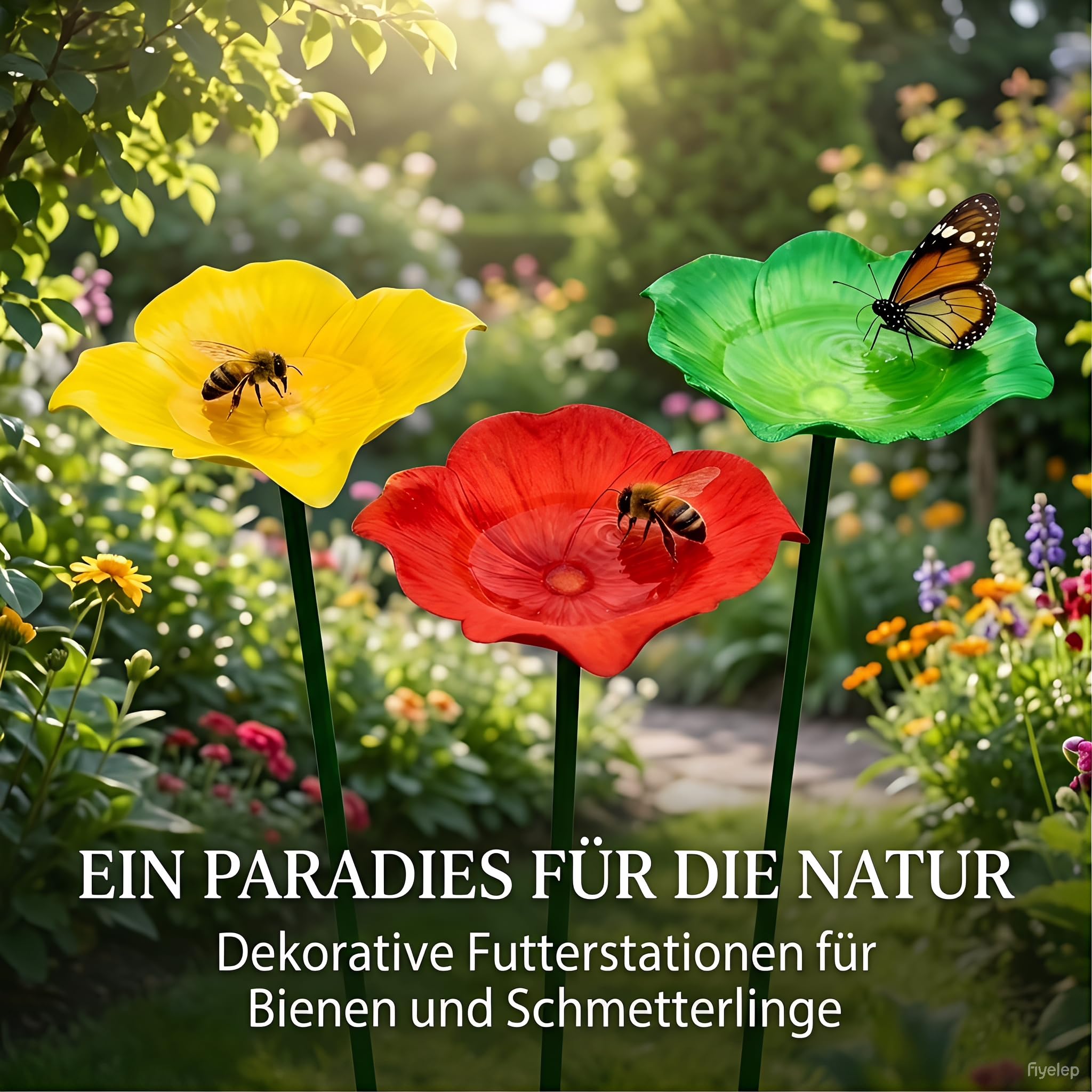 Futterstation Vögel 3 Stück Vogeltränke Winterfest,Insektentränke Blumes Für Den Garten,Vogeltränke Metall Gartenstecker,Bienentränke Gartens Für Bienens,Futterschale, Für Rasen