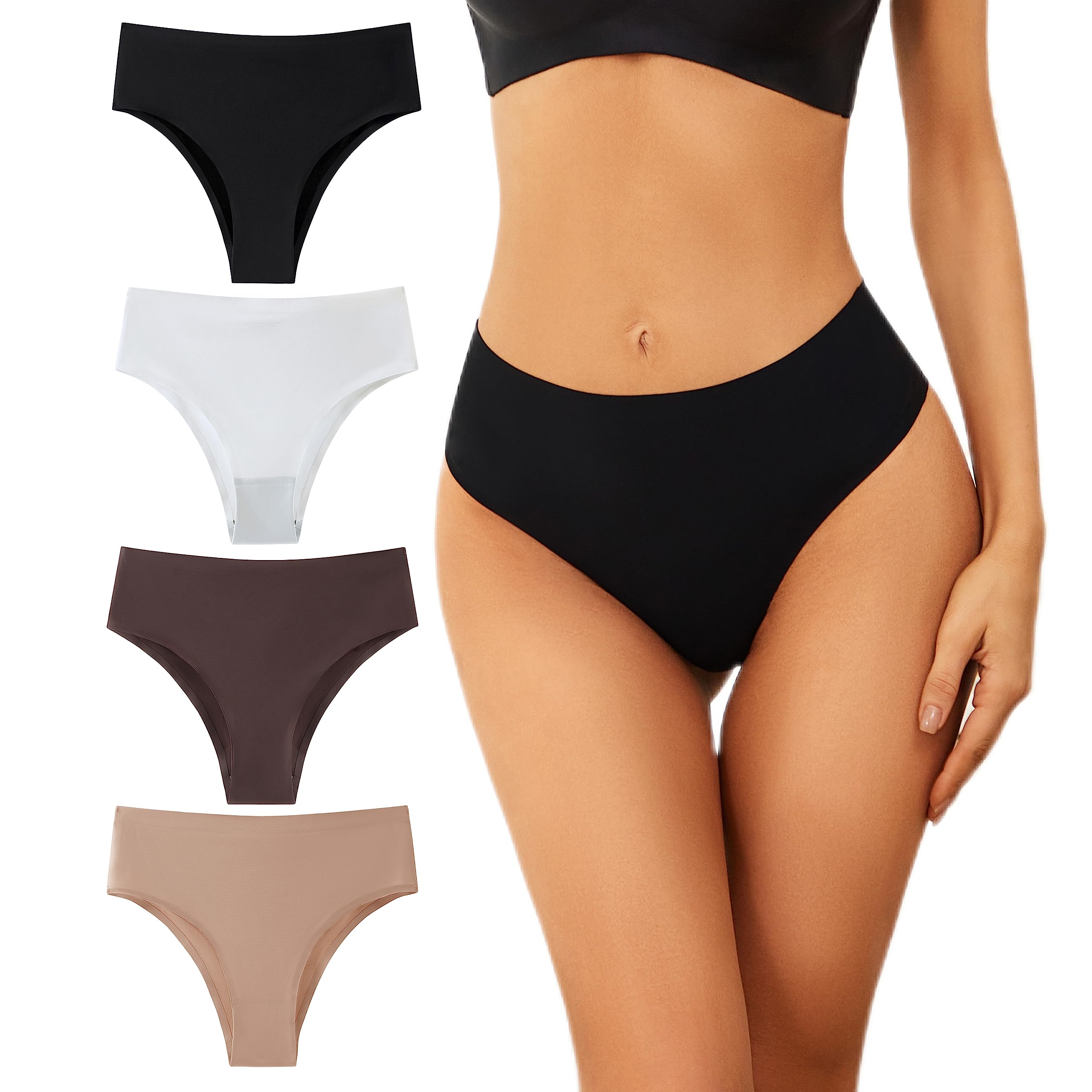 linsgbpoSeamless Underwear for Women Cheeky Bikini Underwear Smothing Comfortable Panties 4 Pack(S-XXL)