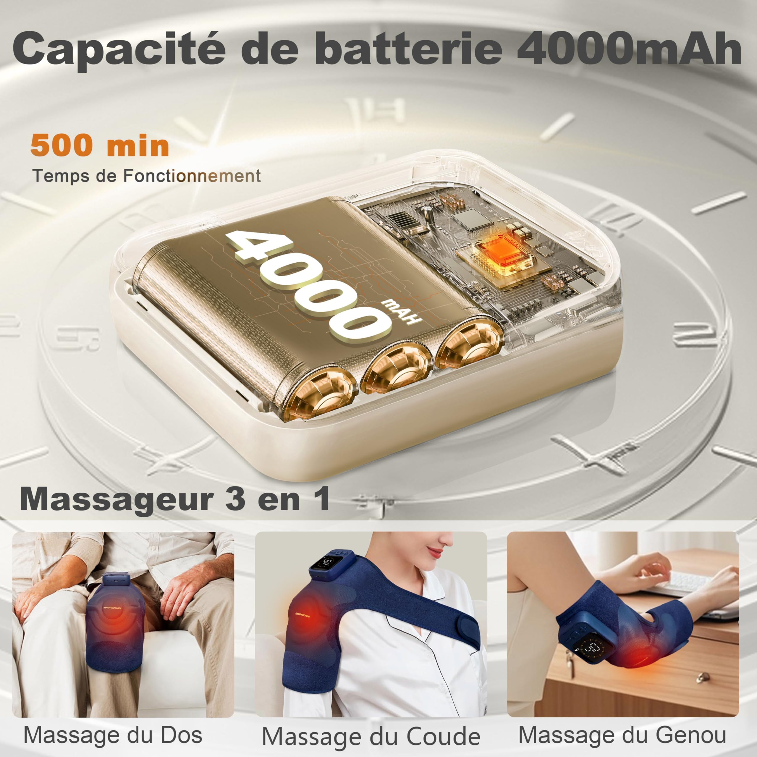 KingPavonini Genouillère Chauffante Sans Fil, Massage pour Genoux avec Chaleur, 4 Moteurs à Vibration, 5 Niveaux de Chaleur, 6 Modes, Genouillere Arthrose Genou, Cadeau pour Maman et Papa (1 Pièce)