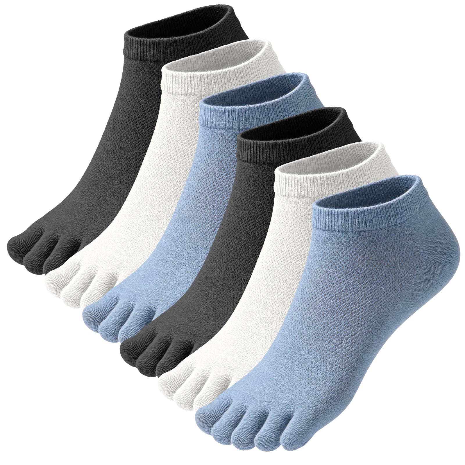 Soleeya 6 Pares Calcetines Dedos Running Hombre Talla 39-44, Transpirable Calcetines con Dedos Separados Tobilleros Cortos Deporte Hombre de Algodón para Correr Informal — view 8