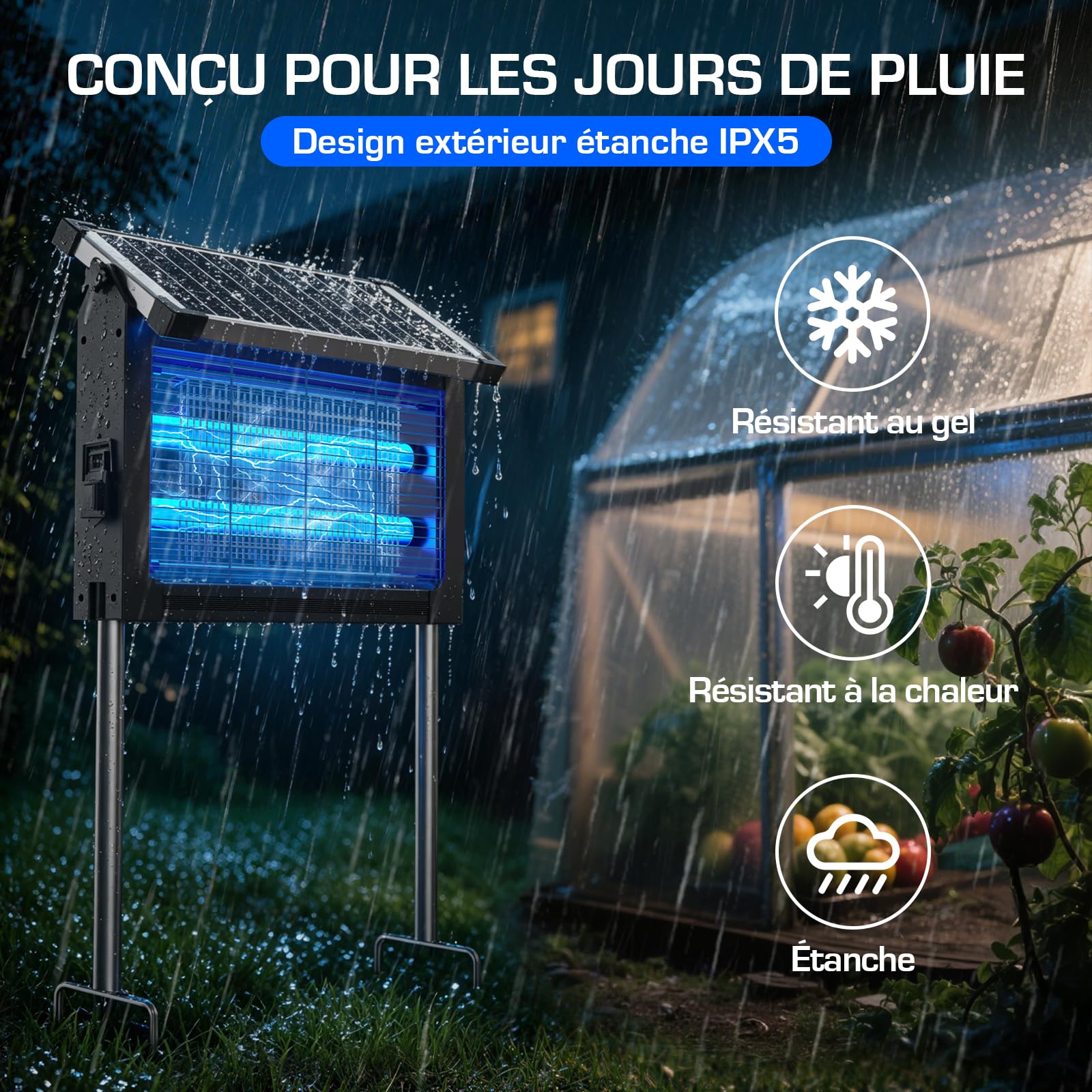 Lampe Anti Moustique Extérieur Solaire, Étanche IPX5 (Noir)