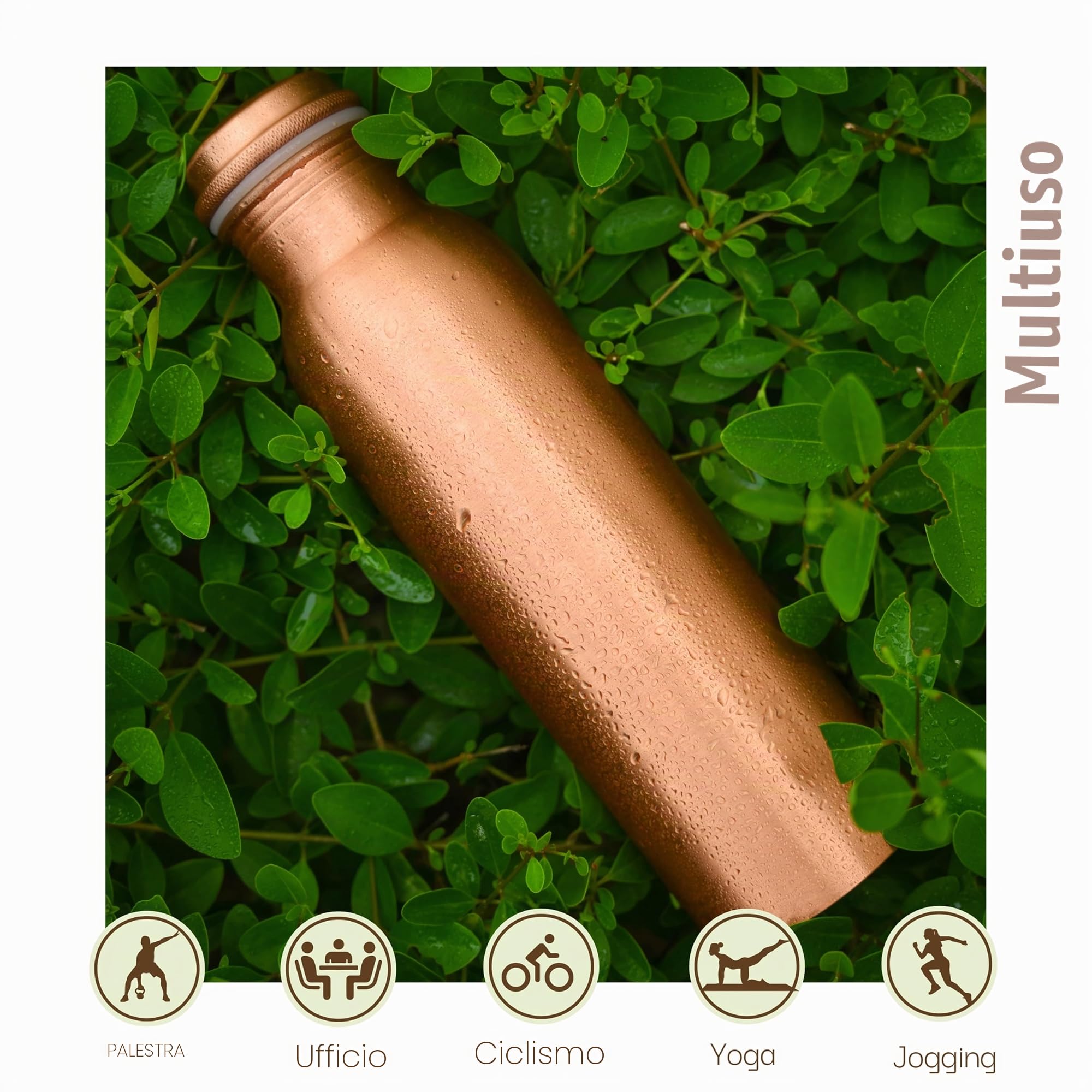 RAJRANG Borraccia in rame puro, 963,9 g, a prova di perdite, design ayurvedico, brocca per fitness, sport, yoga, 1000 ml