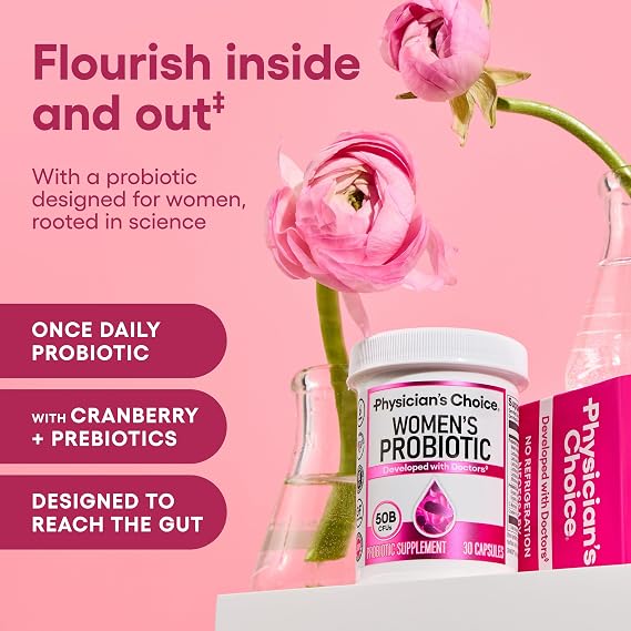 Physician's CHOICE Probiotics for Women - PH Balance, Digestive, UT, Feminine Health - 50 Billion CFU - 6 Unique Strains for Her - Organic Prebiotics, Cranberry Extract+ Women Probiotic - 30 CT