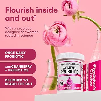 Physician's CHOICE Probiotics for Women - PH Balance, Digestive, UT, Feminine Health - 50 Billion CFU - 6 Unique Strains for Her - Organic Prebiotics, Cranberry Extract+ Women Probiotic - 30 CT