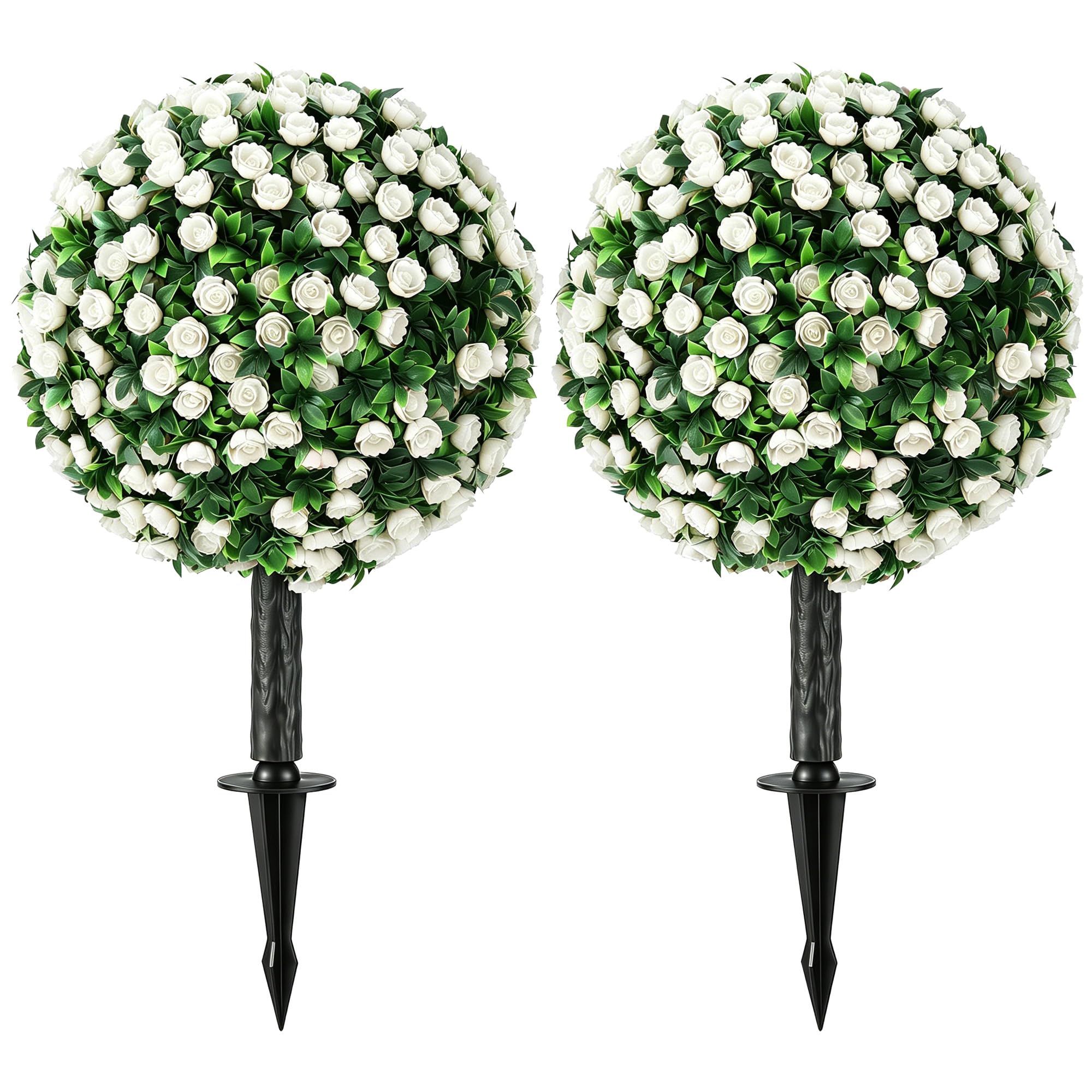 HOMCOM 55cm Artificial Rose Topiary UV-Resistant Fake Plants Set of 2 White