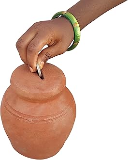 Daily Money Storage Coin Box/ Gift for Kids, Undiyal Showpieces for Decor/ Mitti Ki Gullak/ Terracotta Clay Gullak/ Money Bank for Adults, School Project for Kids - 4 X 4 X 6 - INCHES