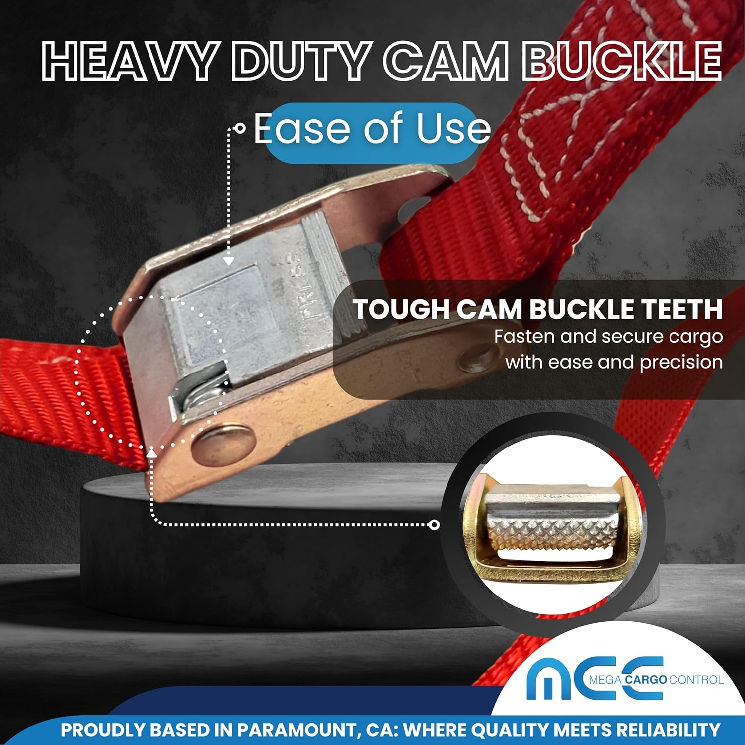 Mega Cargo Control - 1" x 6' Heavy Duty Cam Buckle Tie-Down with Black Coated S Hooks - WLL 400 lbs. 8 Pack