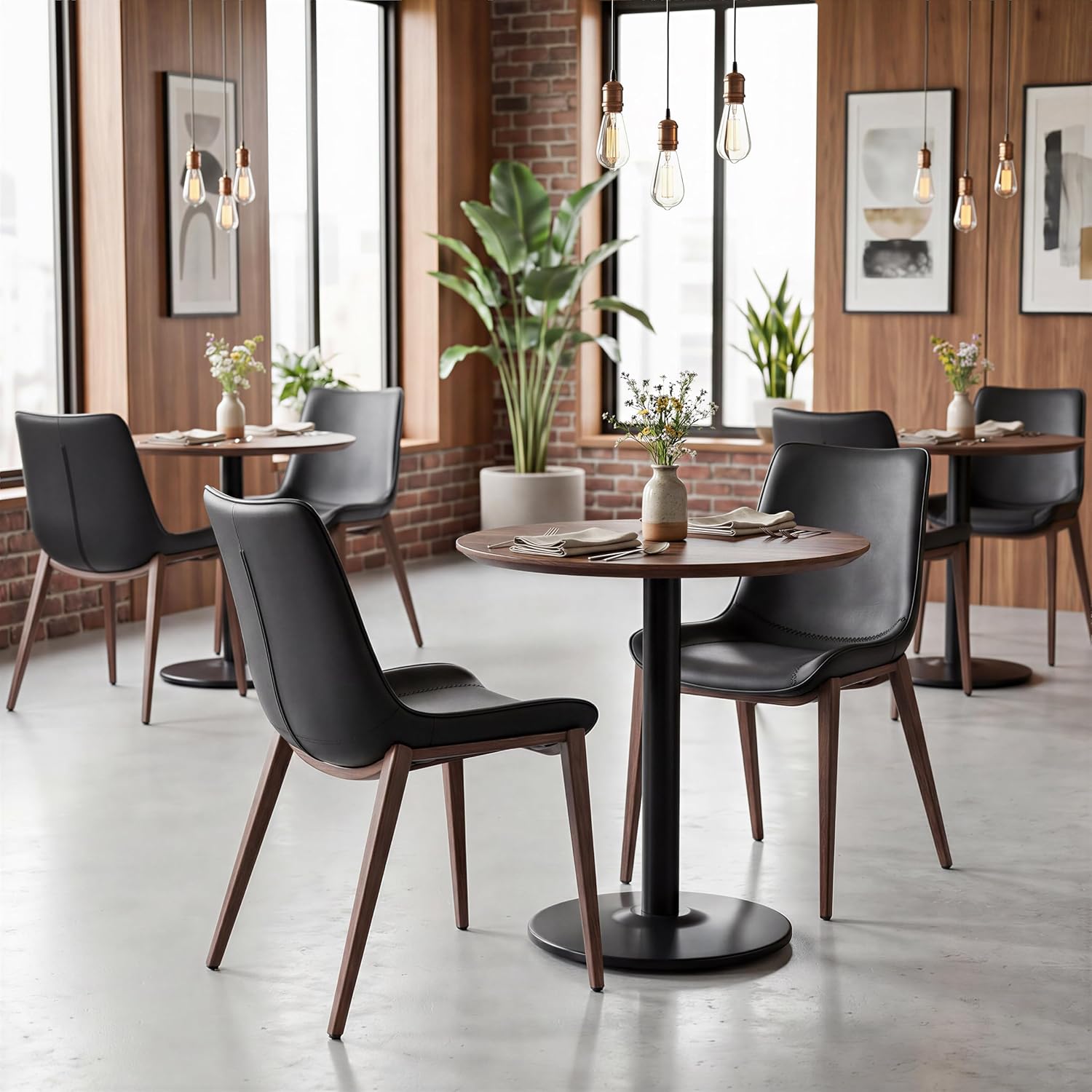Zuo Magnus Dining Chair (Set of 2) Black & Walnut, Black Dining Chair, Plush and Durable Faux Leather Fabric, Plywood, Indoor Dining, 21.3" W x 23.6" D x 35.4" H