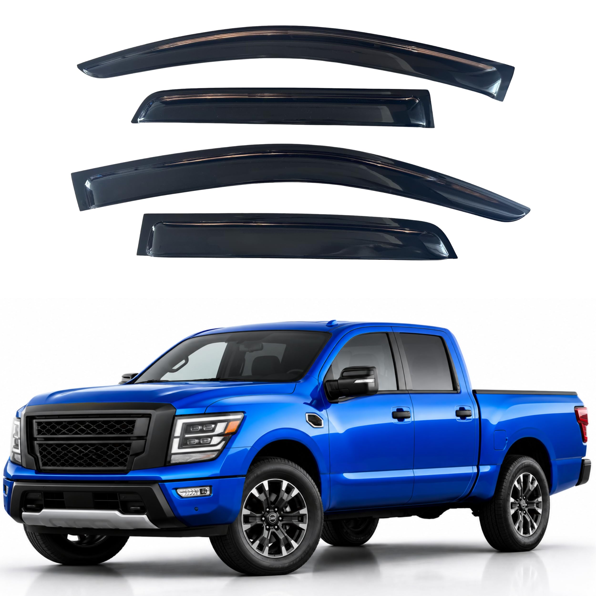 IG Window Visors Fit for 2016-2024 Nissan Titan Crew Cab, Out-Channel Rain Guards Vent Wind Deflectors 4PC, Truck Accessories for 2017-2024 Nissan Titan XD Crew Cab (Full-Size Cabs)