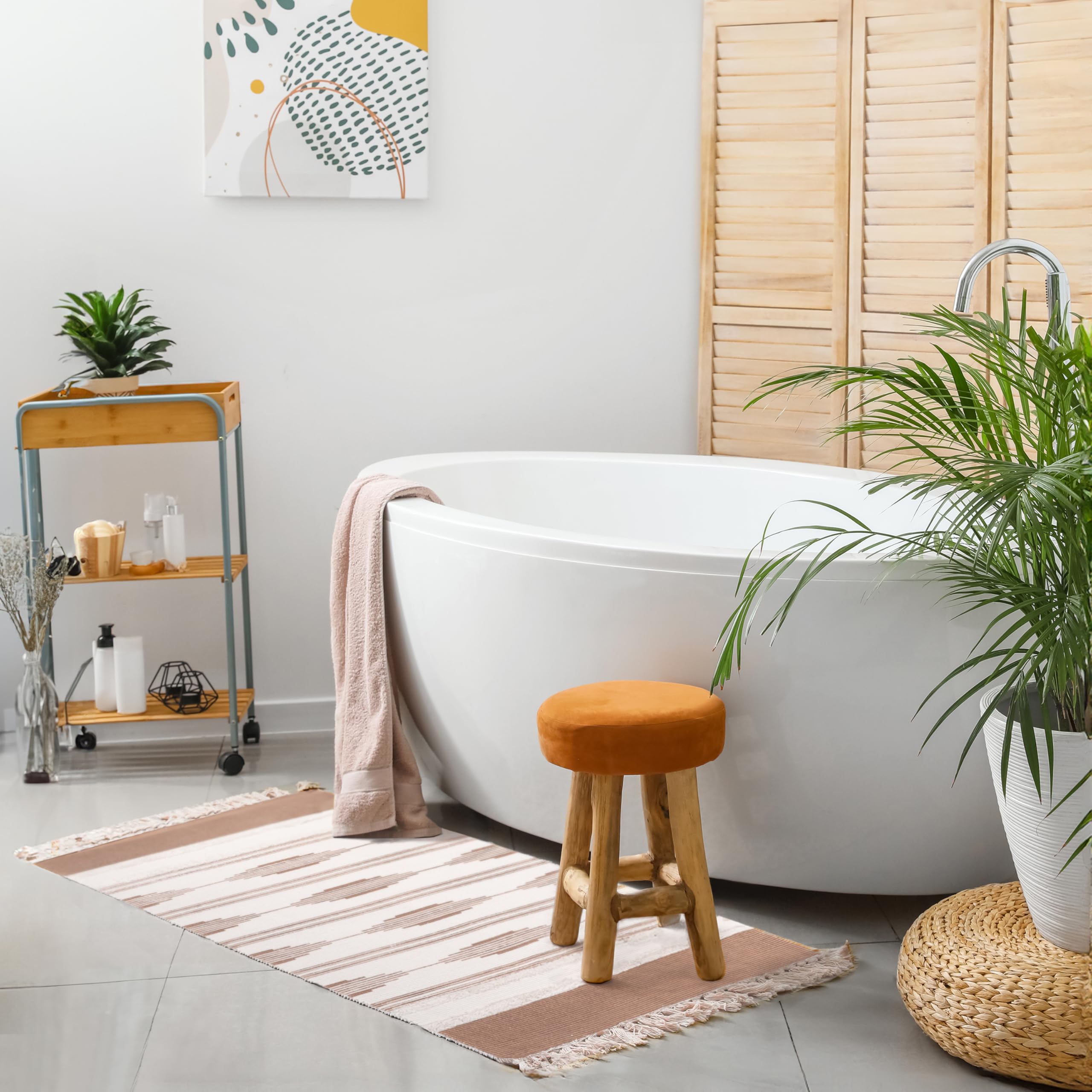Alfombra de baño bohemia amarilla con borlas, alfombra boho (23.6 x 35 pulgadas)