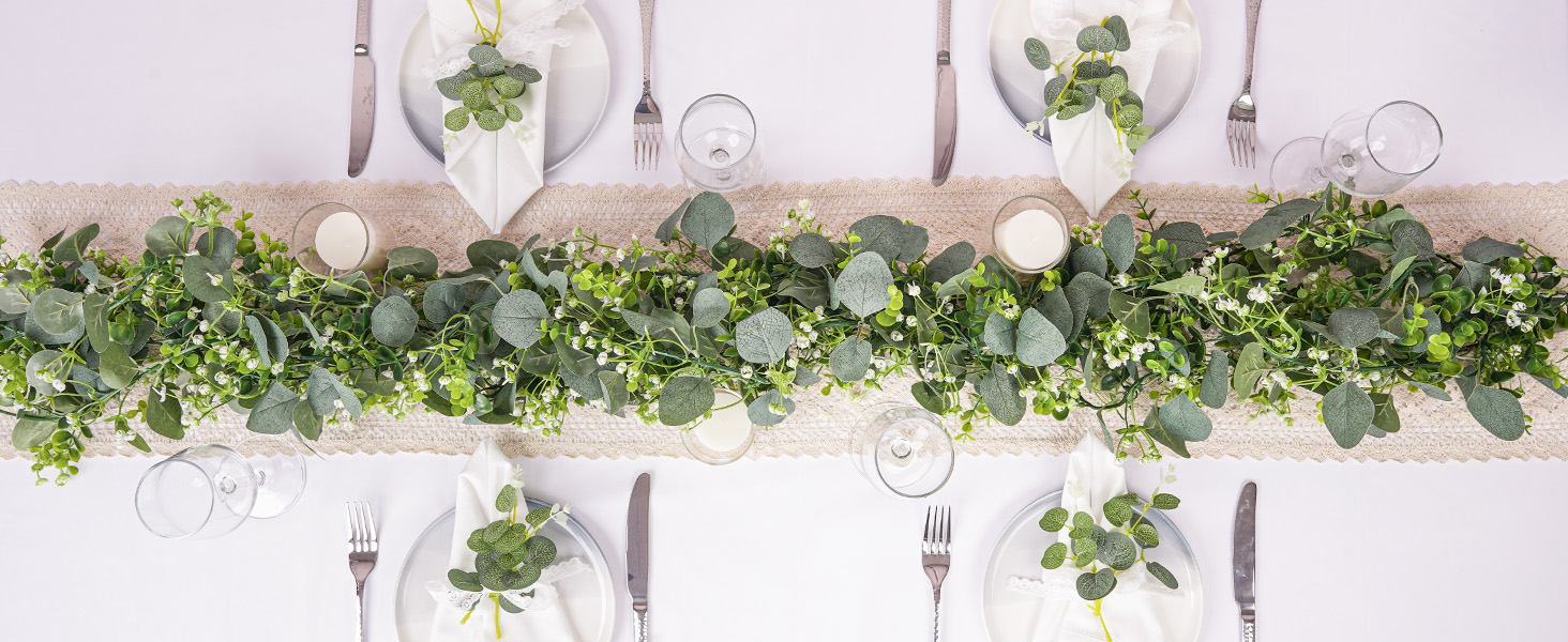 Yastouay 6.6 Ft White Flower Garland With 3D Butterfly, Artificial Eucalyptus Garland With Flowers Fake Rose Vine For Table Centerpiece Wedding Arch Baby Shower Party Room Backdrop Decor