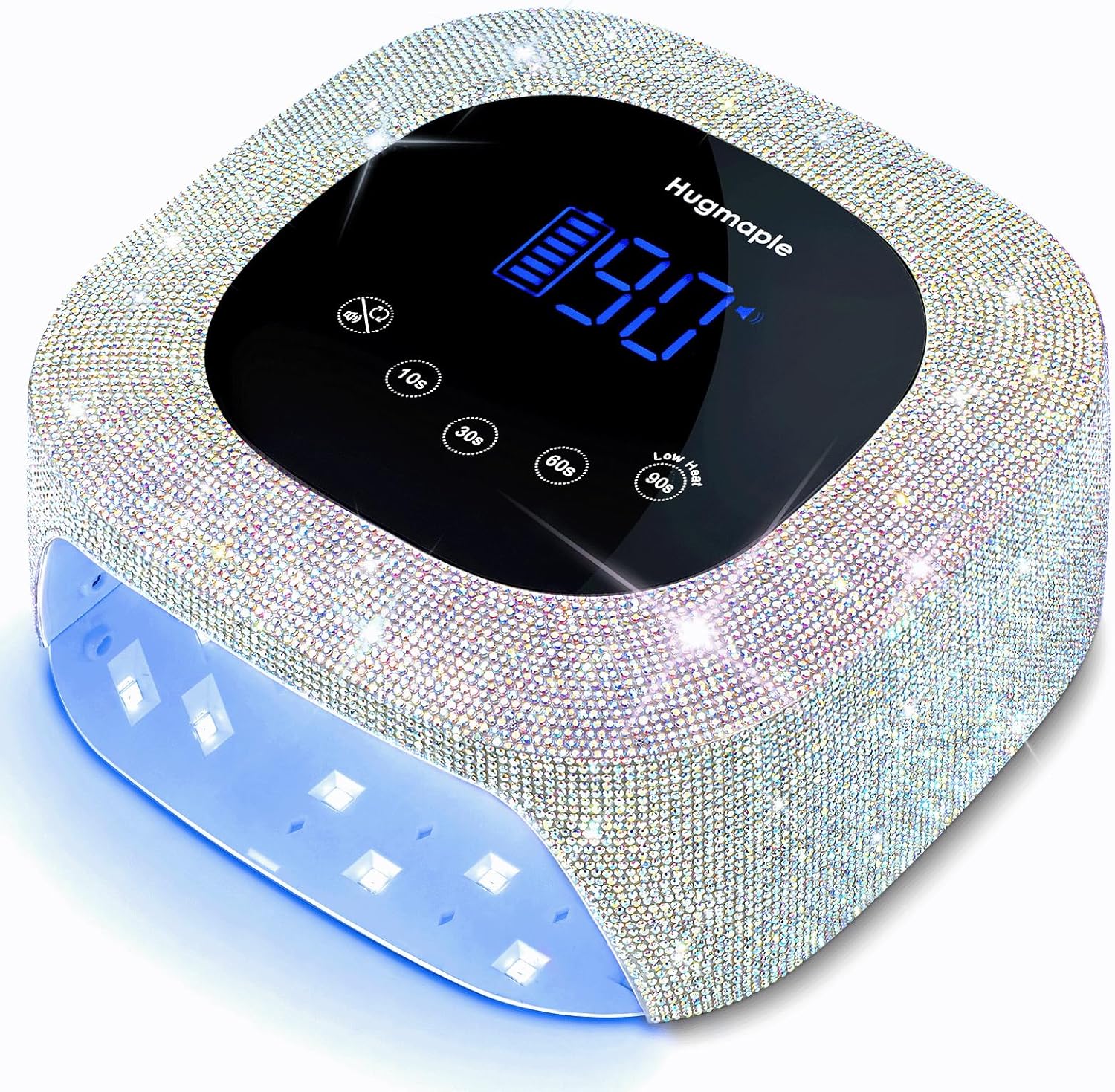 HUGMAPLE Cordless UV LED Nail Lamp with Sparkling Silver Diamond, 72W Rechargeable Nail Dryer for Gel Nails, Fast Curing Light with 4 Timer Settings, Mirror Base, Touch Control for Salon & Home