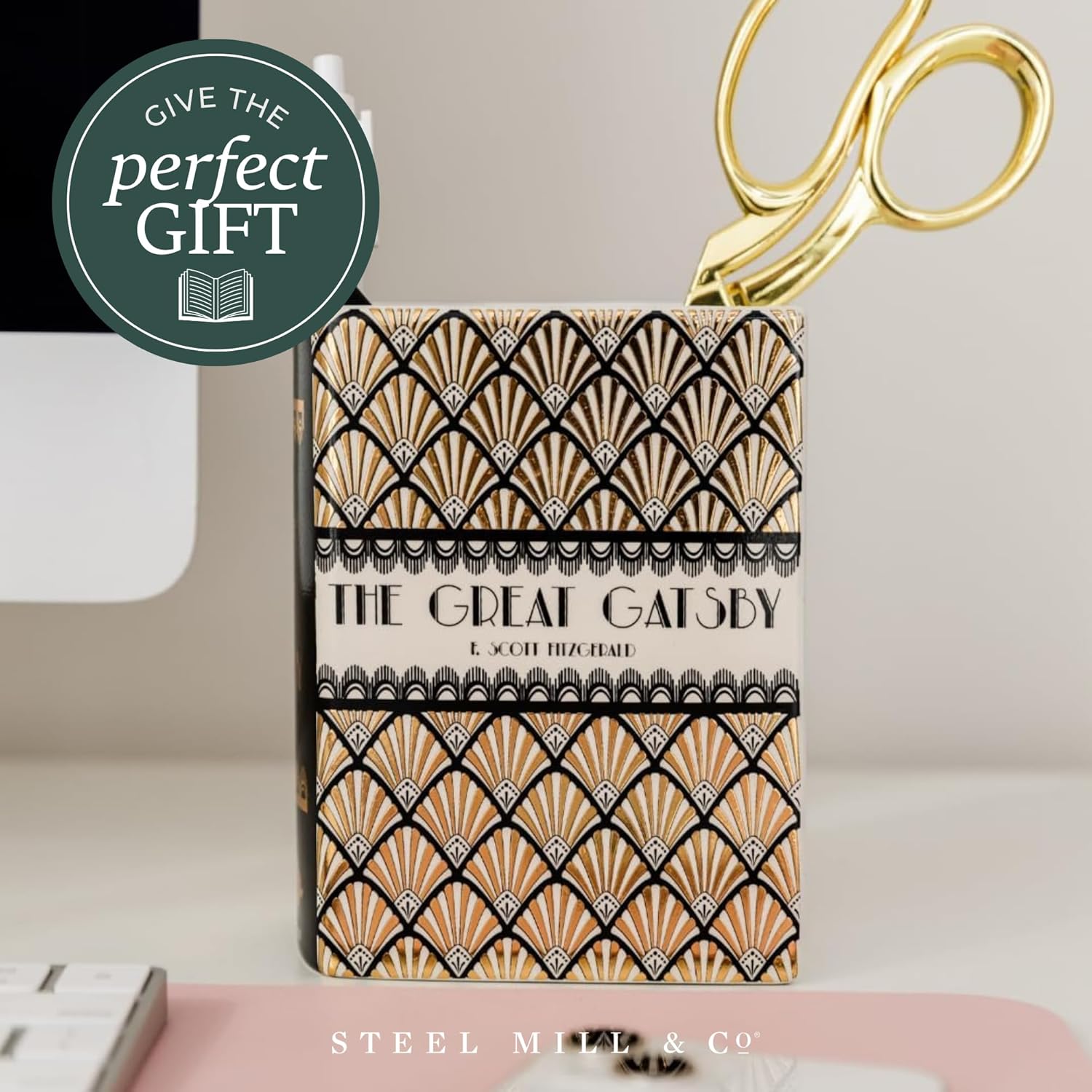 Steel Mill & Co Original Book-Shaped Decorative Vase, Ceramic Vases for Home Decor, Cute Bookshelf Decor, Unique Vase for Book Lovers (Small - Great Gatsby) - Image 4