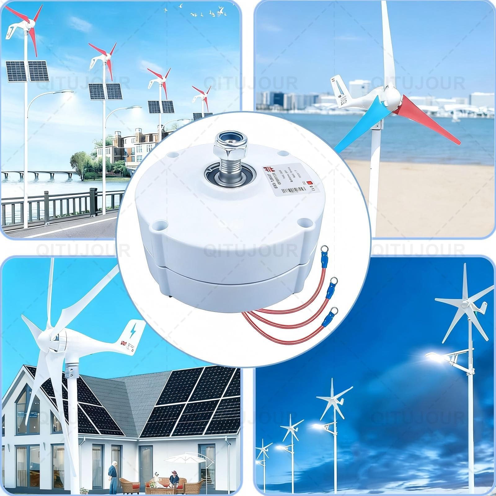 Generatore a magneti permanenti a basso numero di giri 48 V, 6000 W 8000 W 10000 W 12000 W, alternatore CA senza ingranaggi trifase per turbine eoliche con raddrizzatore e base