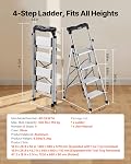 VEVOR 4 Step Ladder, Folding Step Stool with Wide Anti-Slip Pedal and Comfort Handgrip, 330 lbs Capacity Portable Aluminum Stepladder, Multi-Use for Kitchen, Home, Warehouse and Office, Silver