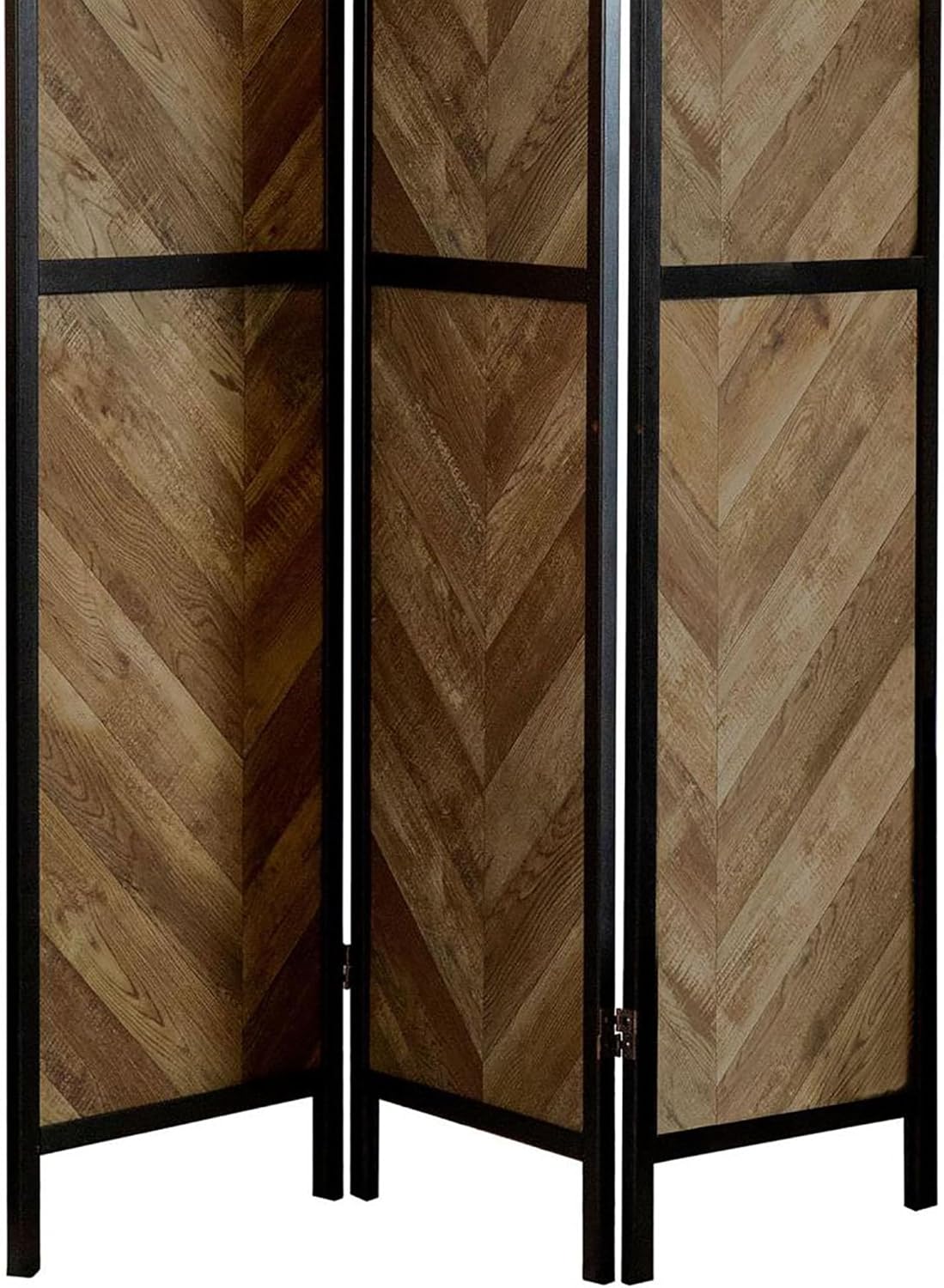 Transform Your Living Area with Rustic Tobacco Herringbone 3-Panel Folding Screen - Stylish Brown Wood Design