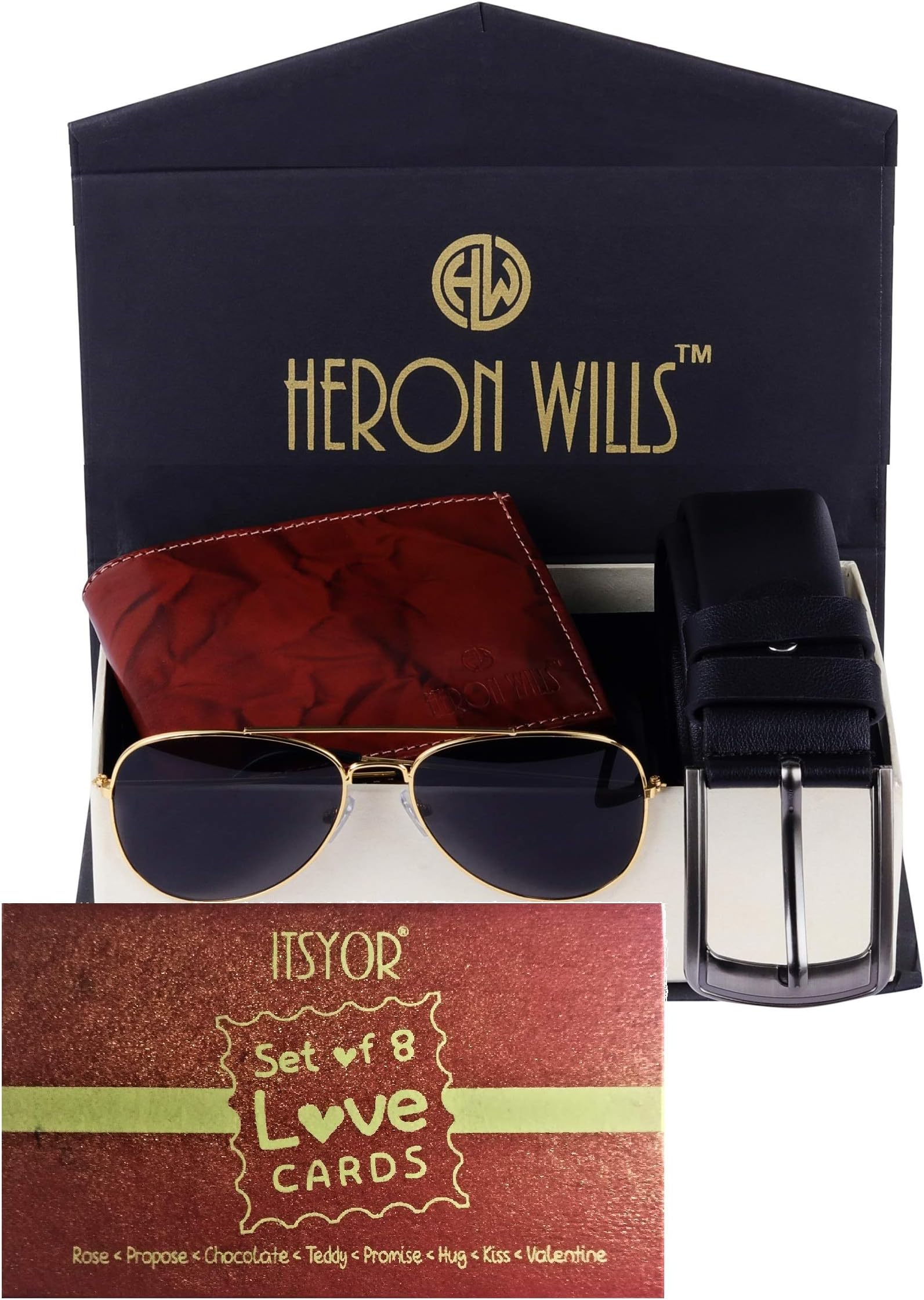 ITSYOR Heron Wills Men's Leather Combo Of Belt, Wallet & Sunglass(,Multicolor,Free Size)