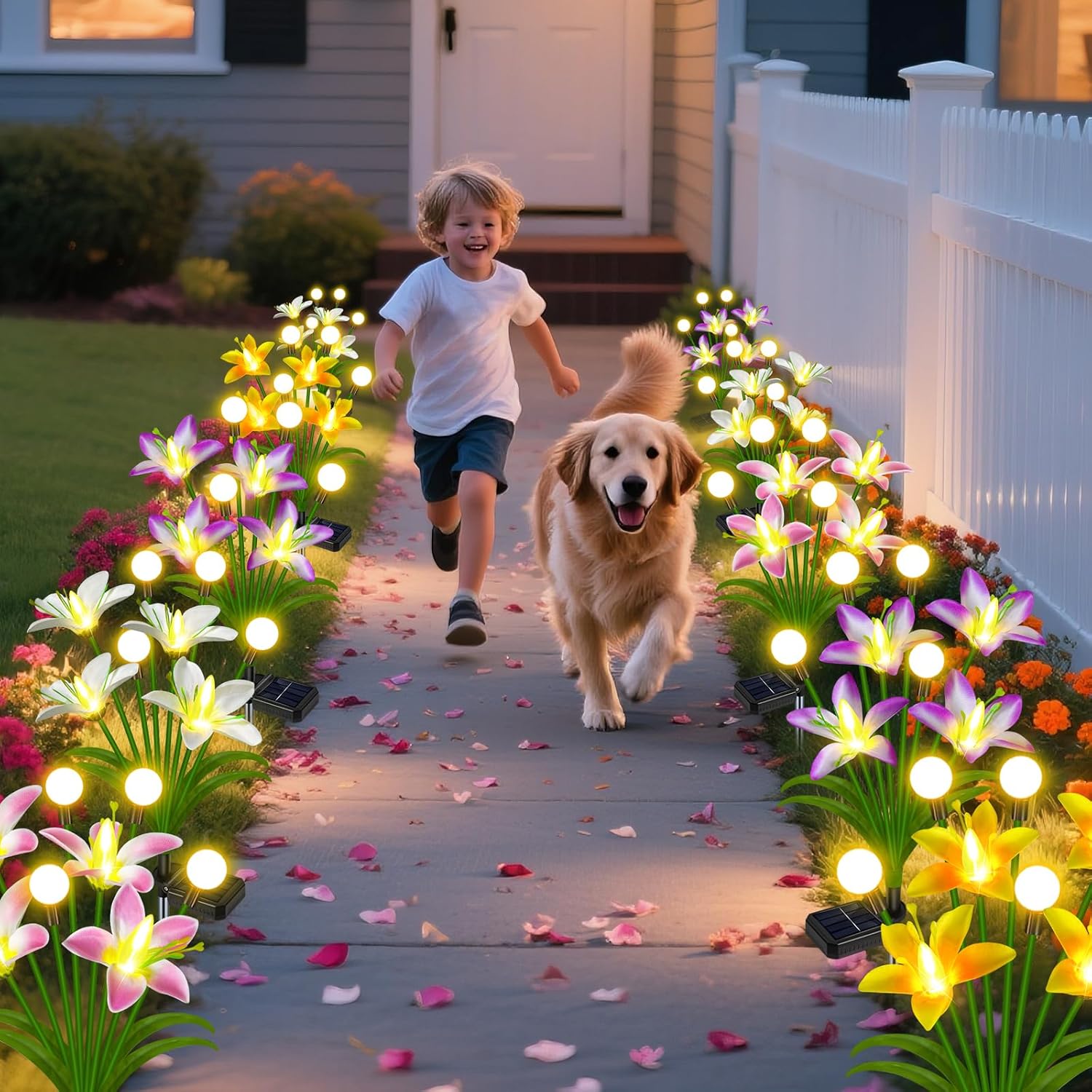 Solar Lights Outdoor Flowers Garden Decor,Firefly Lights with 4 Color Wild Lily Light, Solar Flowers Outdoor Waterproof for Patio Yard Gifts for Women Mom