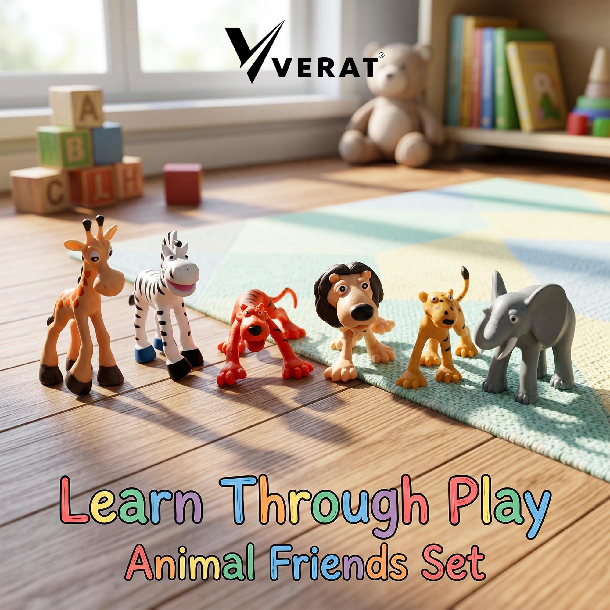 Animals Set of 6 Animals Figure Mini Animal Toy Set for Kids – Wild Jungle Animal Figures (Lion, Tiger, Elephant, Giraffe, Zebra, Leopard) Educational Learning Toys for Boys & Girls Jungle Toys 3