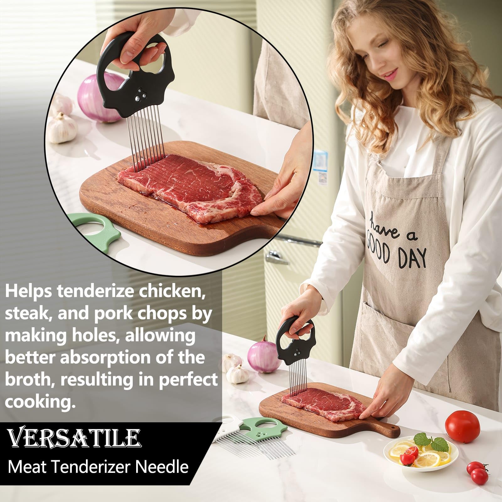 Cortador de cebolla de acero inoxidable - Cortador de verduras multifunción y pelador de hierbas para aguacates, huevos, tomates, papas (negro) 3