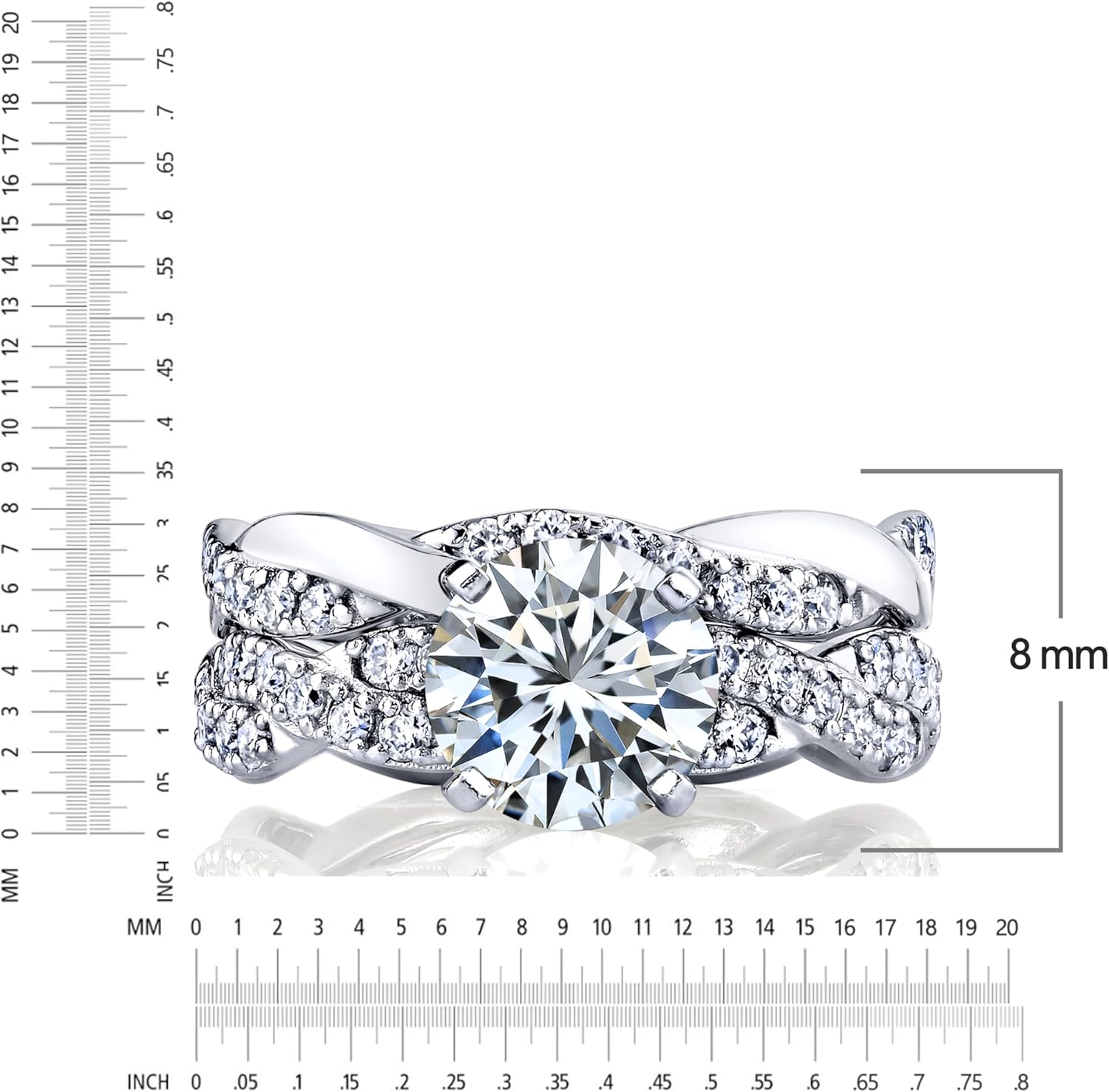 Metal Masters Co. 2.5Ct Round Moissanite 18K White Gold Over Silver Eternity Infinity Twist Bridal Set Wedding Engagement Ring - Image 4